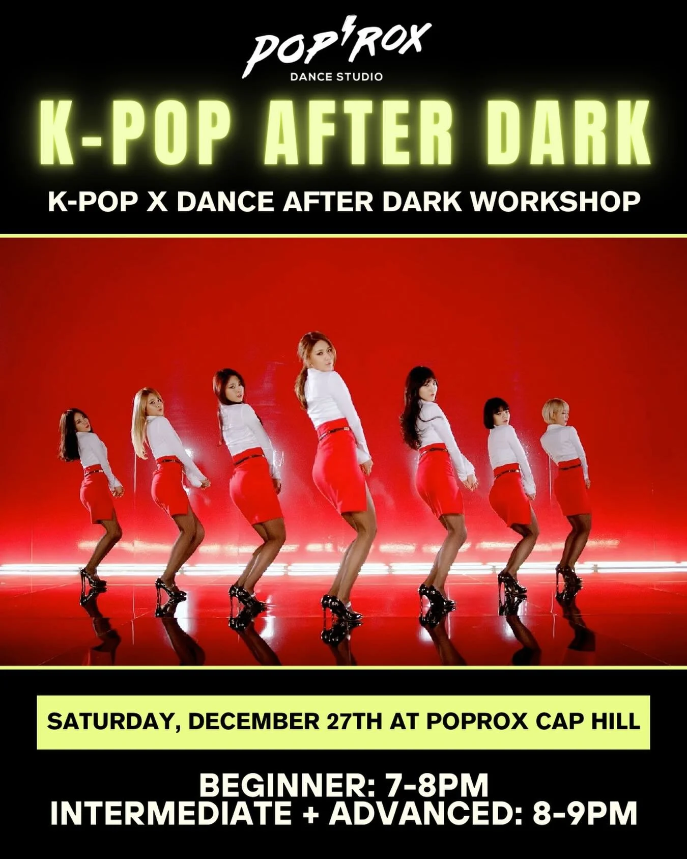 Join us for our K-Pop Dance After Dark workshop, featuring choreography to &ldquo;Miniskirt&rdquo; by AOA.

This class blends our Dance After Dark vibe with the allure of K-pop, inviting you to explore a more sensual, expressive style in a supportive