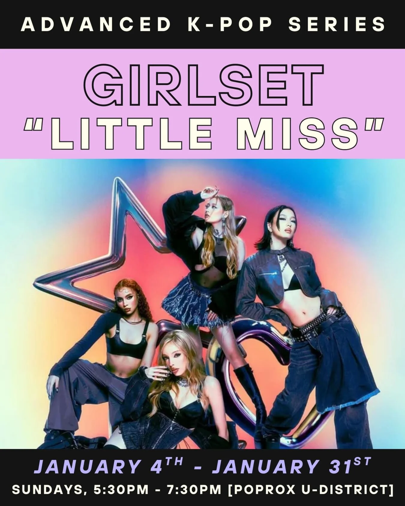 We&rsquo;re excited to be offering another 5-Week K-Pop Series in January! Starting January 4th, join our amazing instructor Derrick on Sundays @ 5:30pm to learn &ldquo;Little Miss&rdquo; by GIRLSET,  choreographed by Latrice Kabamba

WHEN: Sundays, 