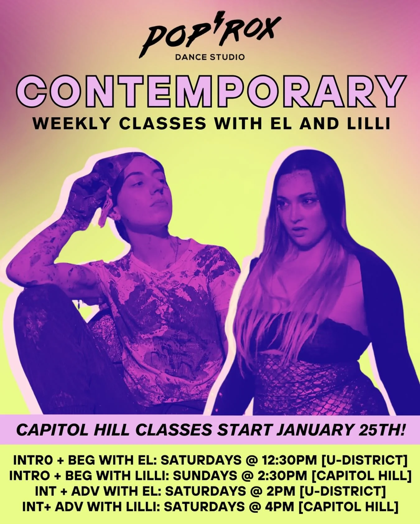 Flow, feel, and find your groove in our Contemporary classes with @el__webb and @6degreesoflillianlove !

DANCE WITH EL:
⚡️ Intro + Beginner: Saturdays, 12:30-2pm [UDISTRICT]

⚡️Intermediate + Advanced: Saturdays, 2-3:30pm [UDISTRICT]

DANCE WITH LIL