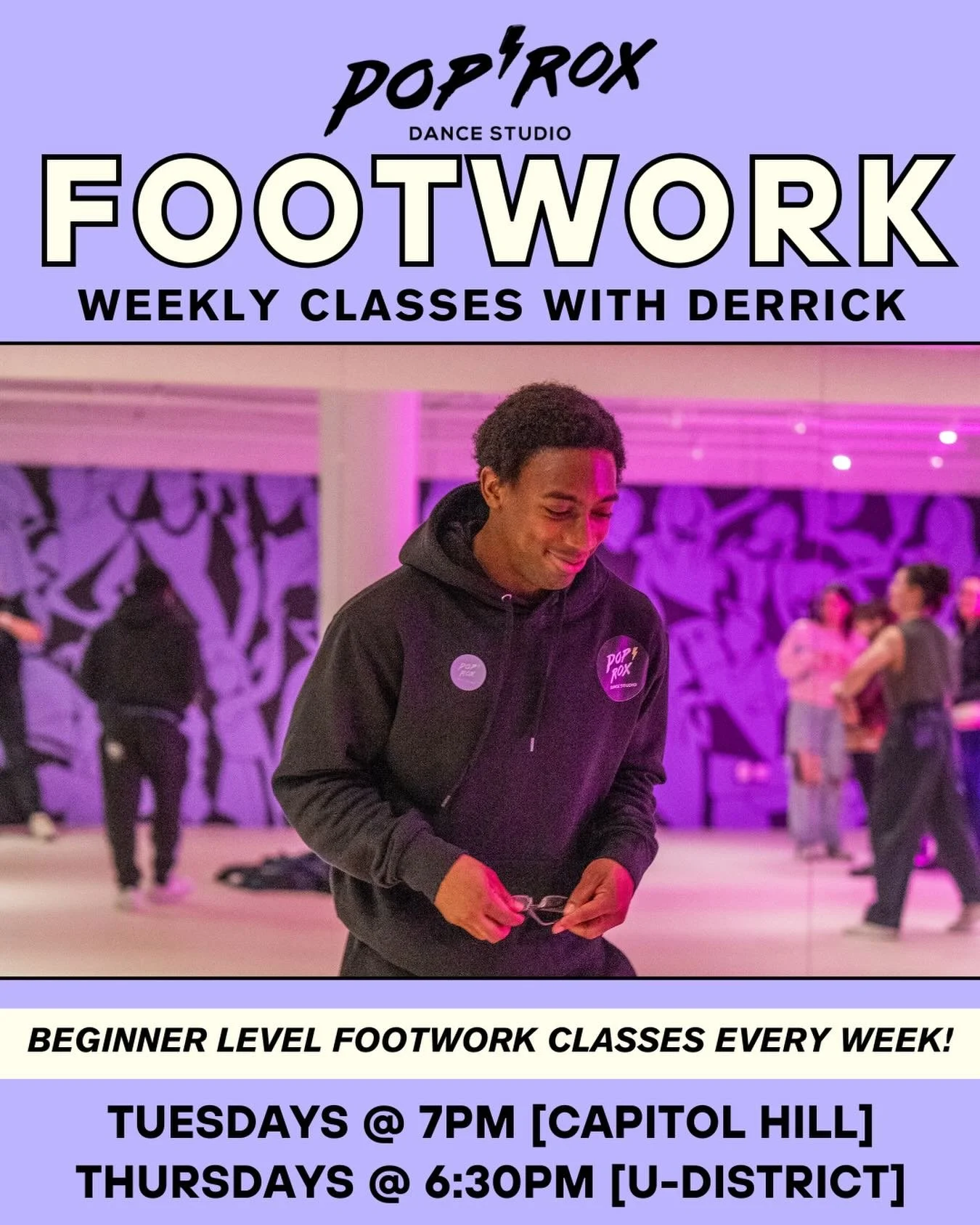 Ready to level up your footwork? 

Join Derrick every week and he&rsquo;ll guide you through building core footwork skills with structured drills and focused repetition, while introducing choreography set to a song. You&rsquo;ll refine timing, clarit