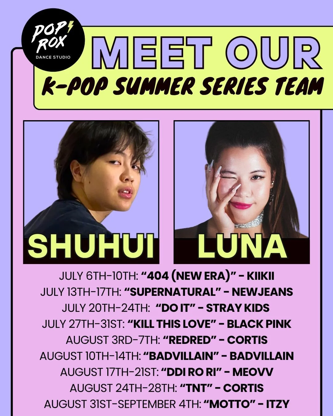 Meet our K-Pop Summer Series Team!

Shuhui (She/her) | One of our kids class teachers and regular Adult K-Pop instructor, Shuhui is excited to join our K-Pop Summer Series team this summer! Shuhui is passionate about embodying music through movement 