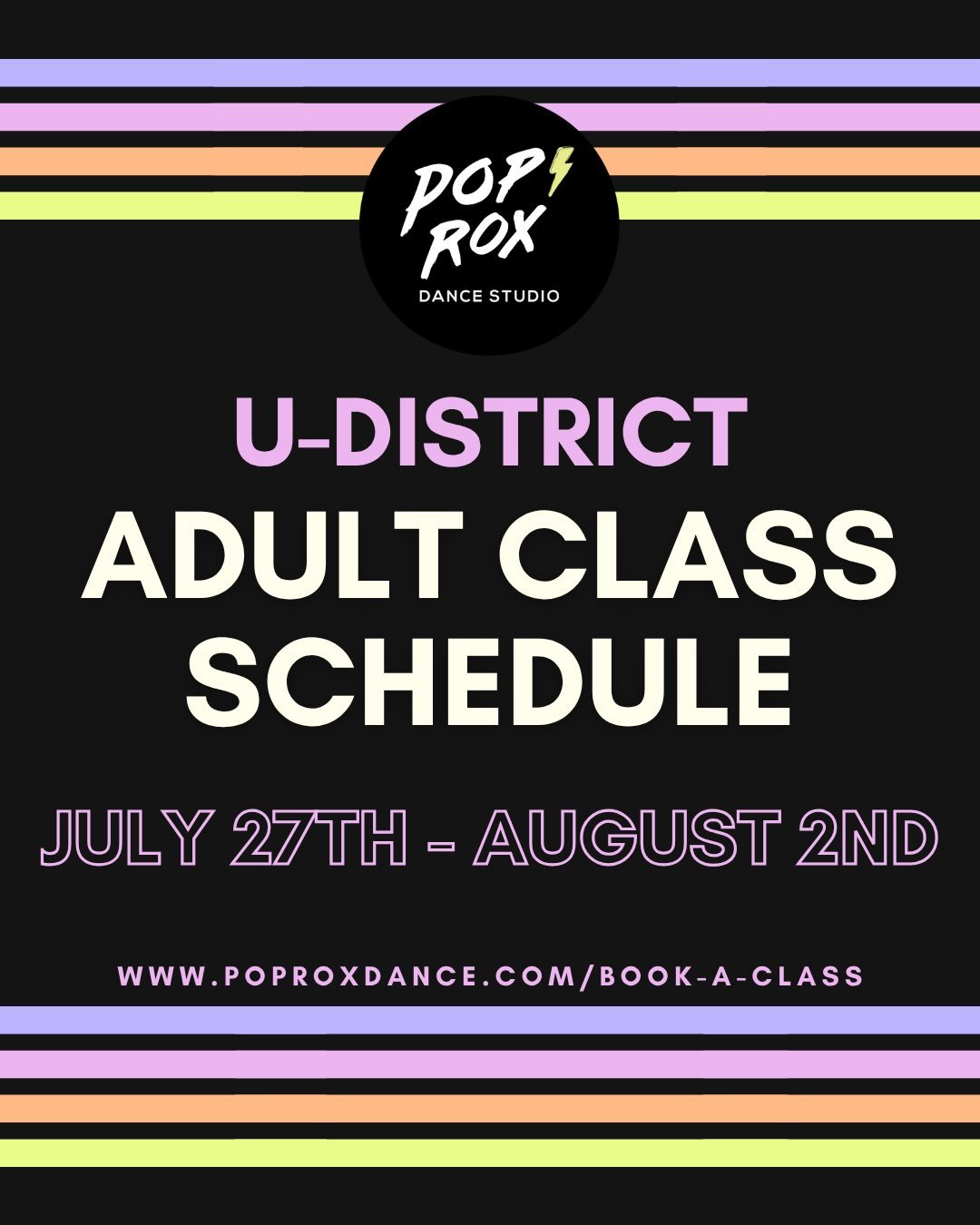 Heyyyy dancers! Check out our U-District classes this week (JULY 27TH-AUGUST 2ND) then head to our website to register and to find detailed class descriptions, level breakdowns, and more!
