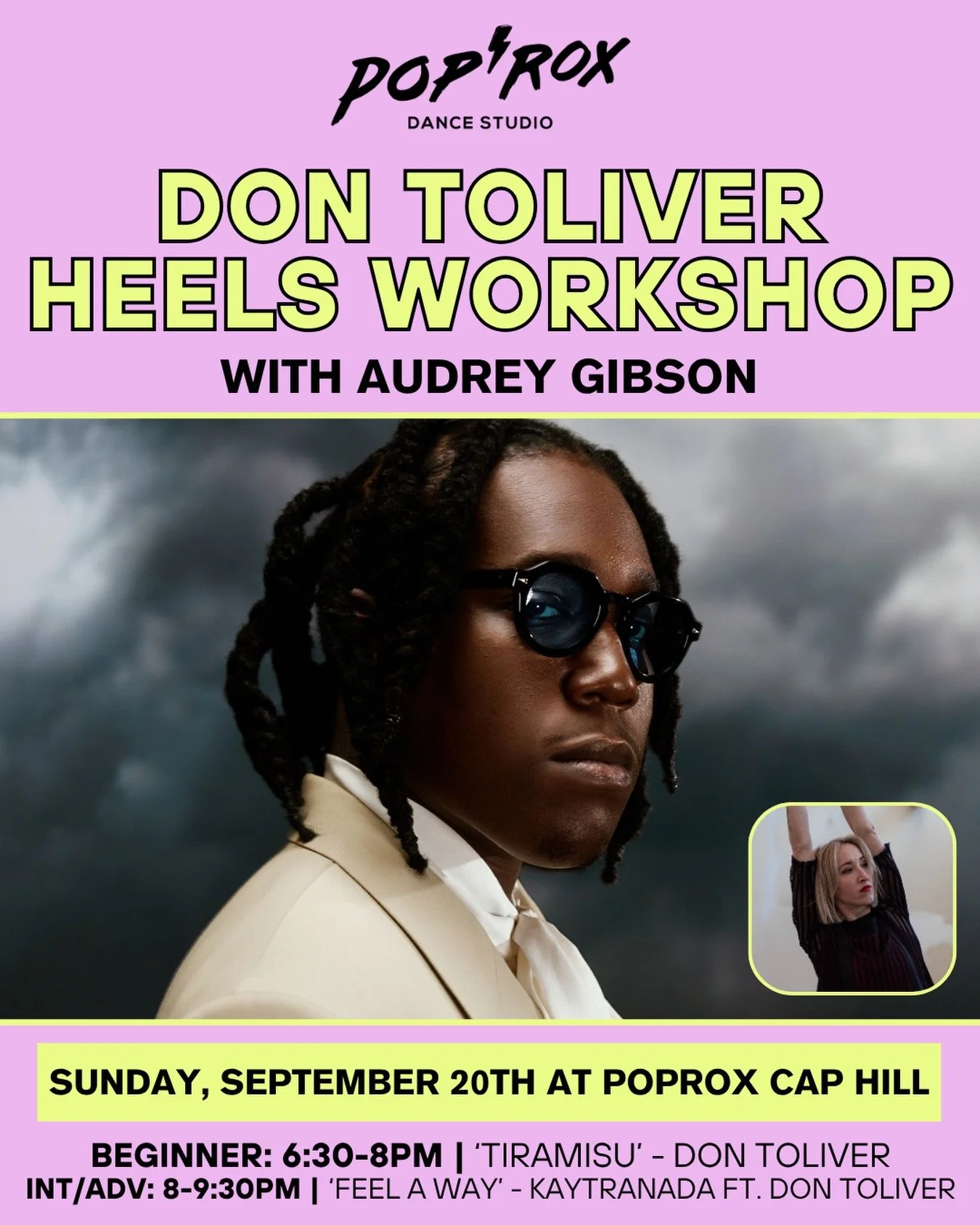 Tap into your confidence our upcoming Don Toliver themed Heels Workshop with Audrey! 

In the beginner workshop, you&rsquo;ll learn accessible choreography focused on musicality, grooves, body awareness, and self-expression in a supportive and welcom