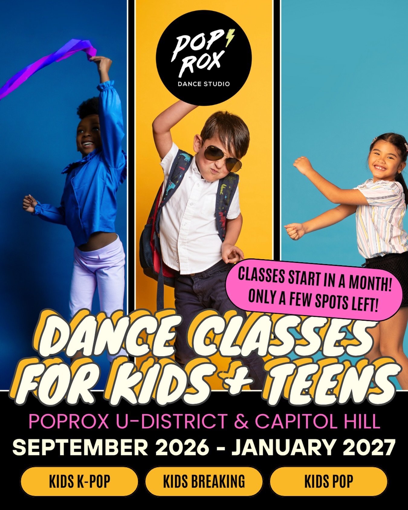 Heyyy PopRox families! Our Fall 2026/Winter 2027 youth classes START IN ONE MONTH! There&rsquo;s only a few spots left so register your dancer asap to lock in your spot! 

Classes start September 22nd and run through January 24th

This year we&rsquo;