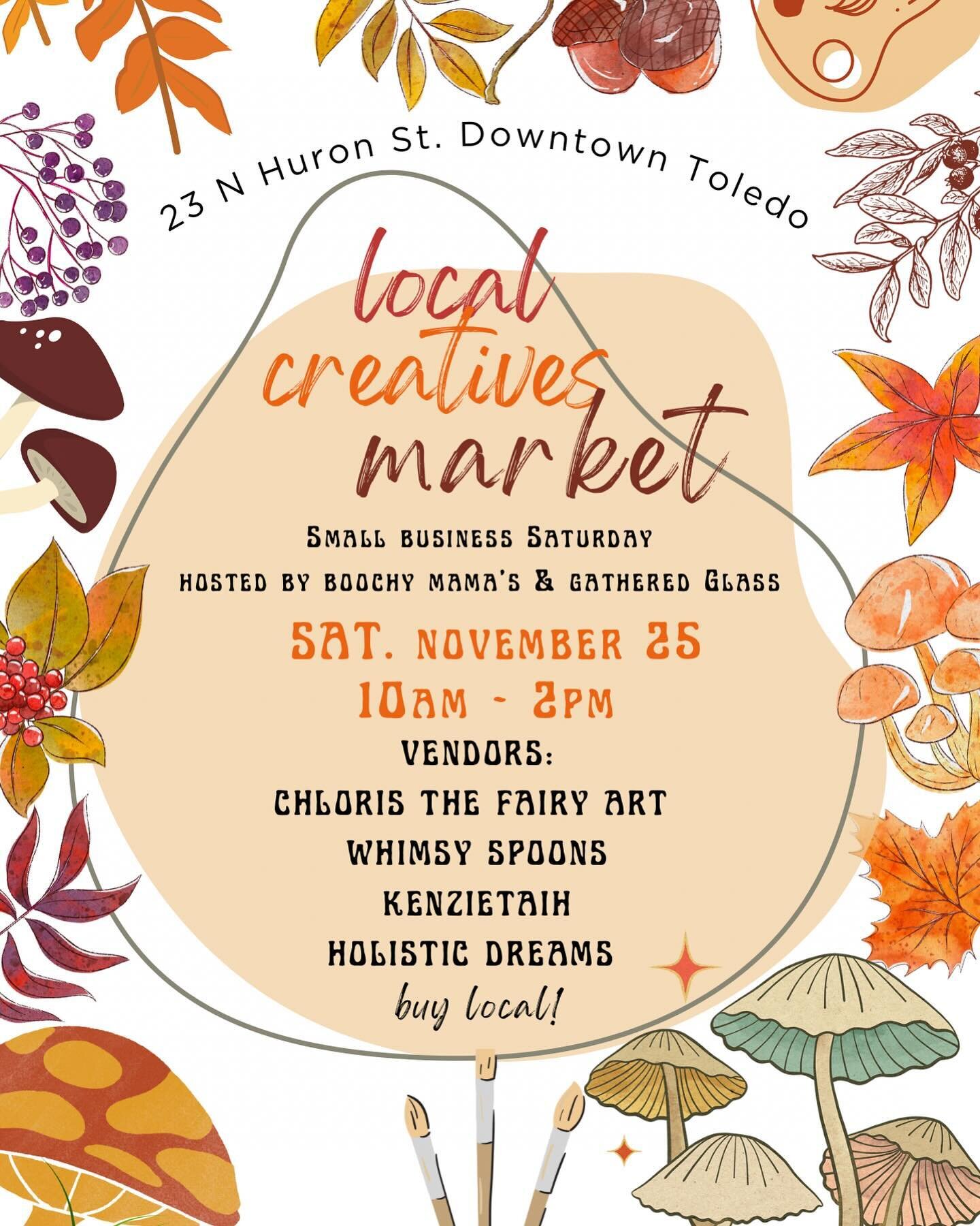 We&rsquo;re open today from 4-7, and tomorrow we&rsquo;ll be celebrating Small Business Saturday with our Local Creatives Market from 10-2! Stop by to drink local and support local artists! @gatheredglass @chloristhefairy @kenzietaih @whimsypg.irl @h