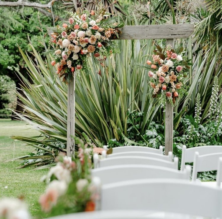 Two-piece Colorful Rose & Floral Wooden Arbor Arrangements - relocated to the Reception