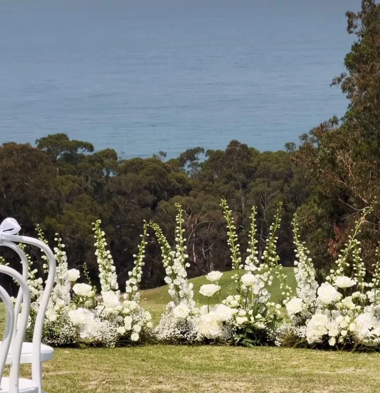 Classic Green & White Arrangements - Delphiniums, Roses, Gyp, Hydrangea & Ruscus
