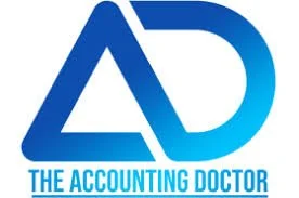 Logo of The Accounting Doctor featuring blue stylized 'AD' with the name underneath