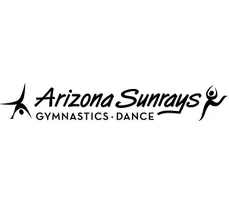 Arizona Sunrays Gymnastics and Dance logo with stylized figures of a gymnast and dancer.