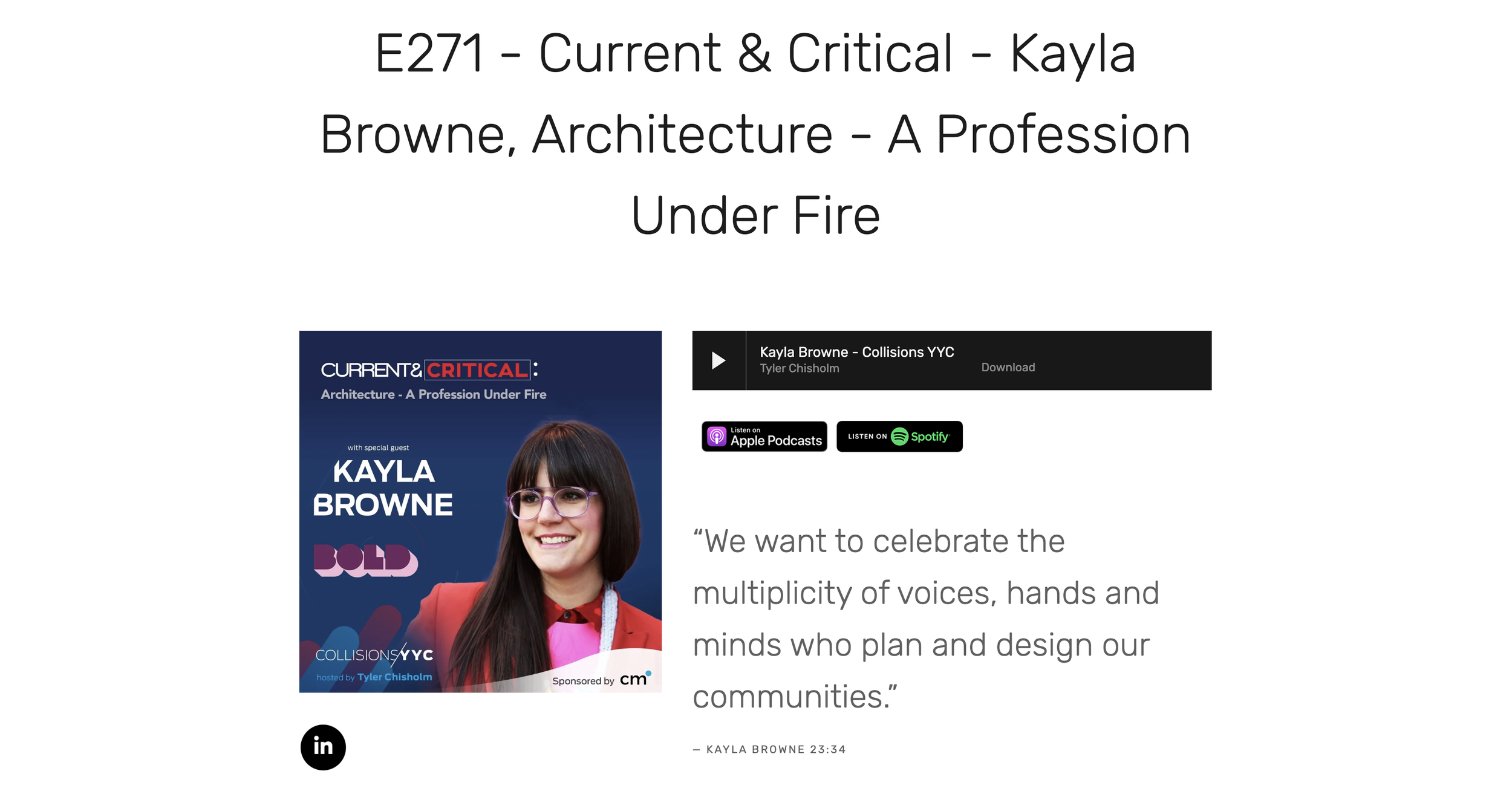 Collisions YYC  Current & Critical - Kayla Browne, Architecture - 
A Profession Under Fire