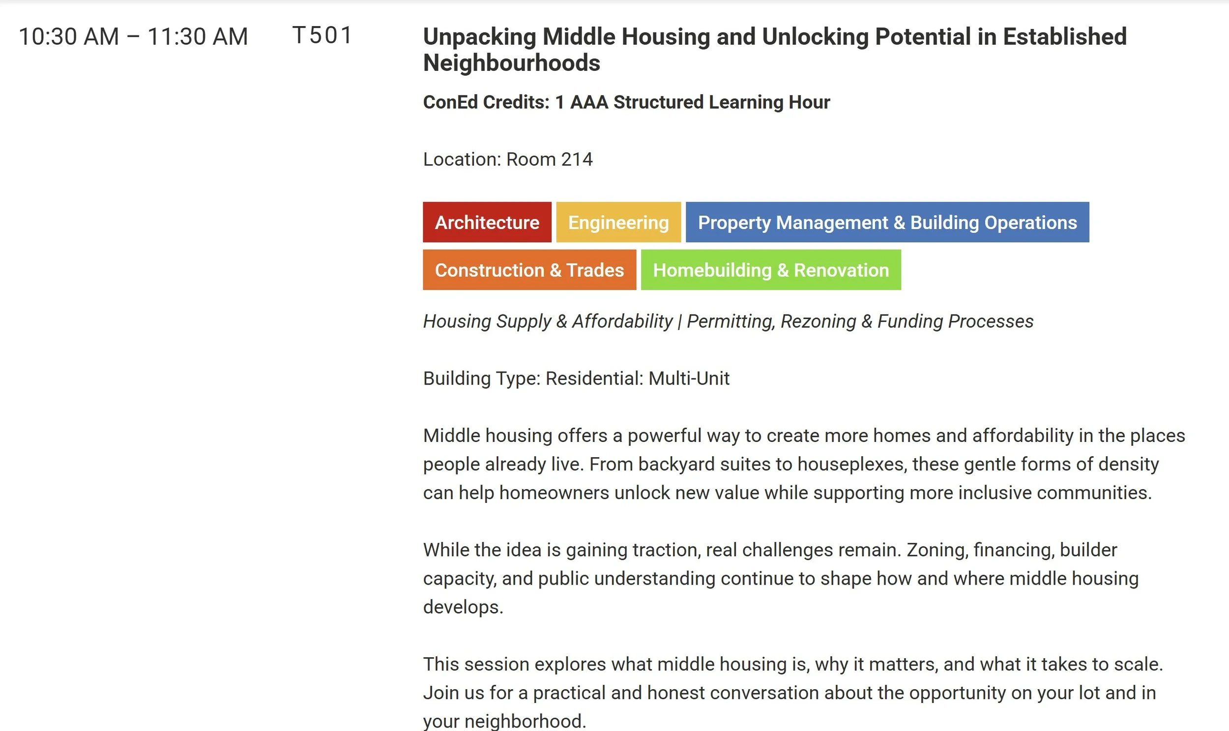 CALGARY, AB  Build Ex Alberta, Unpacking Middle Housing and Unlocking Potential in Established Neighbourhoods