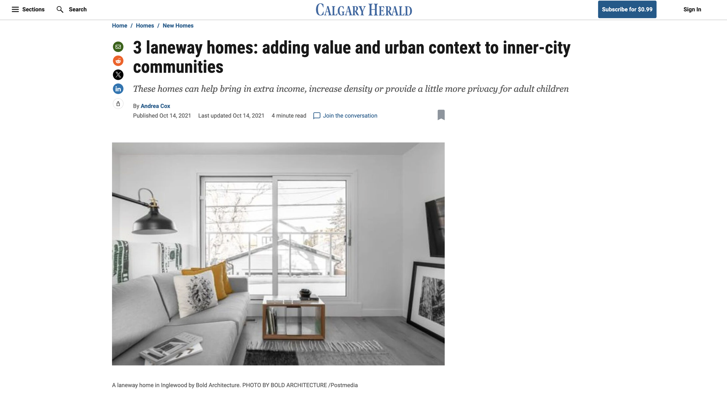 Calgary Herald  3 laneway homes: adding value and urban context to inner-city communities