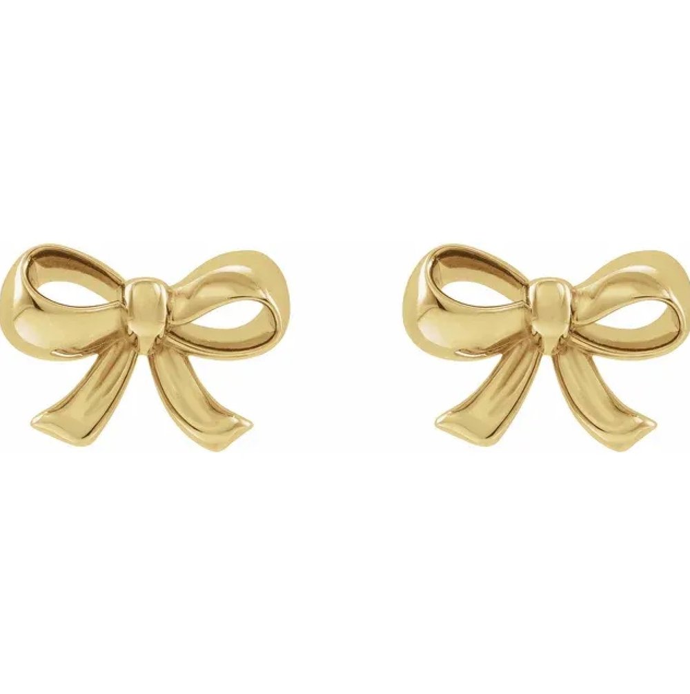 Stud earrings made of 14K gold – bows, smooth and mirror-polished surface