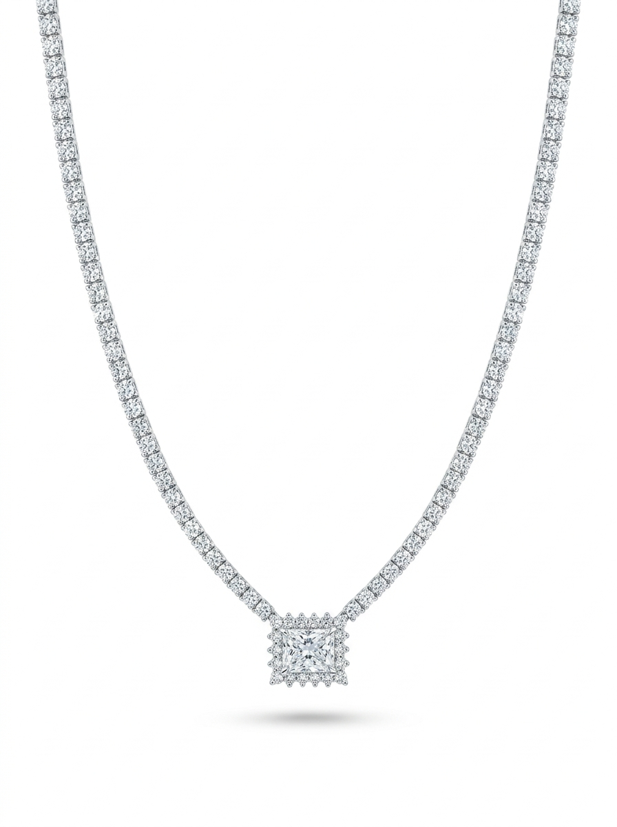 Radiant Halo Tennis Necklace