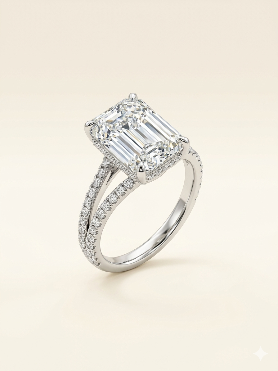 Emerald Split Shank Ring