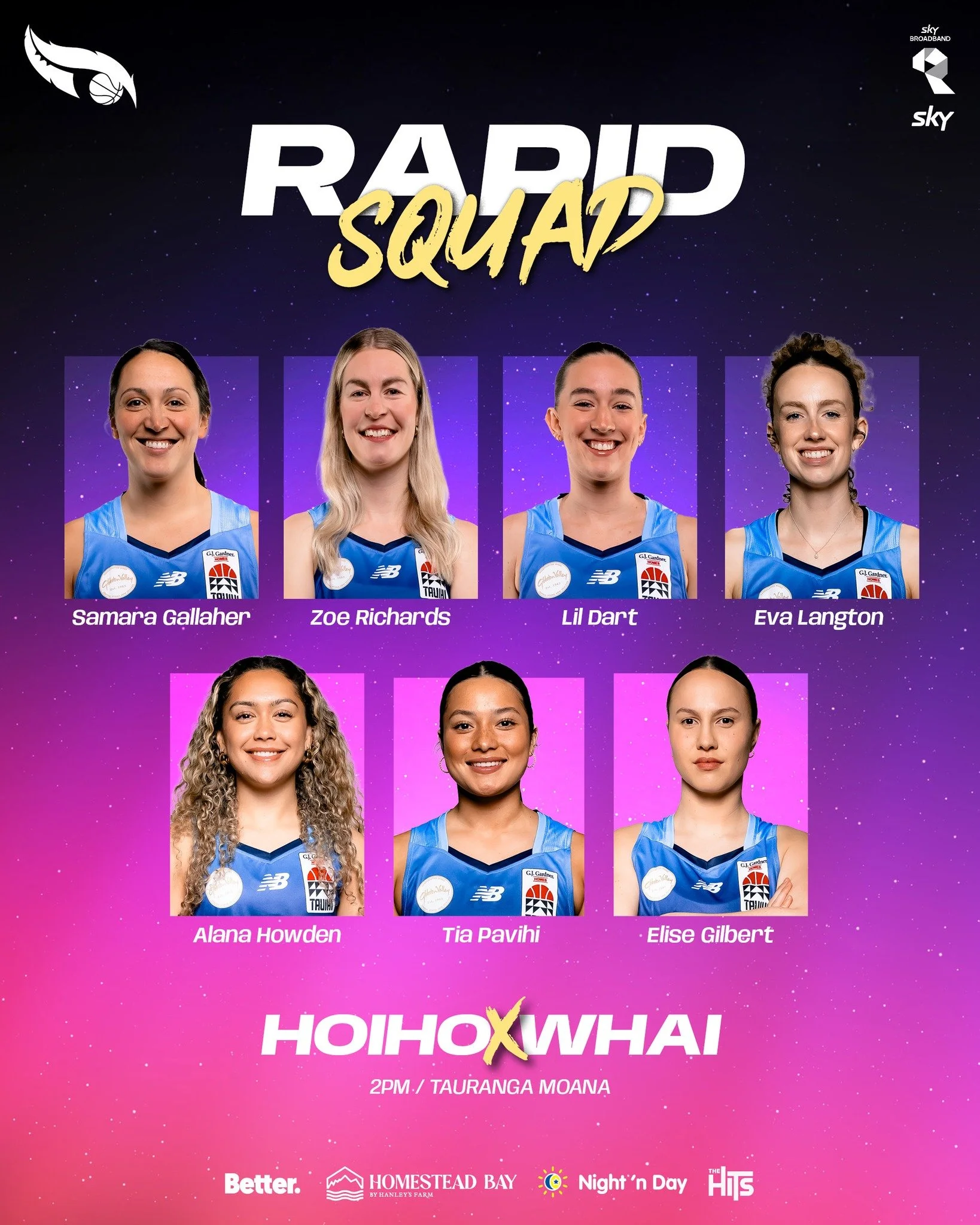 RAPID LEAGUE TEAM 👀

Introducing your Southern Hoiho Rapid League Team 🔥

🏟️ Queen Elizabeth Youth Centre, Tauranga
⏳ Tip-Off: 2PM
🇳🇿 Sky Sport | 🇺🇸 ESPN 3 | 🌏 FIBA YouTube

@tauihinz @skysportnz @bettercreativenz