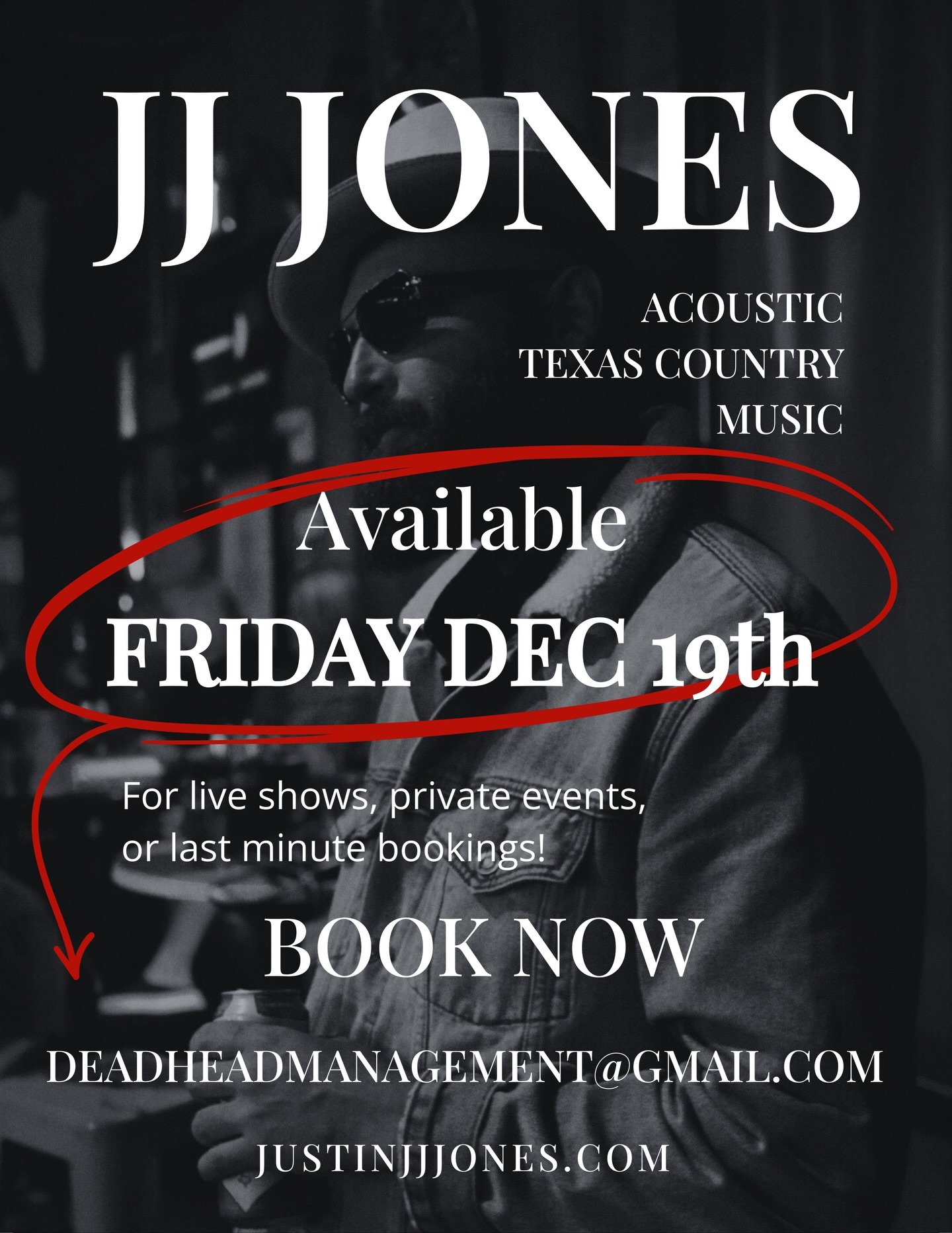 Got a rare open Friday on the calendar &mdash; Dec 19th.
If you&rsquo;ve been wanting to bring some acoustic Texas country to your bar, backyard, or holiday party, now&rsquo;s a good time.
Shoot us a message and let&rsquo;s make it happen ‼️ #Support