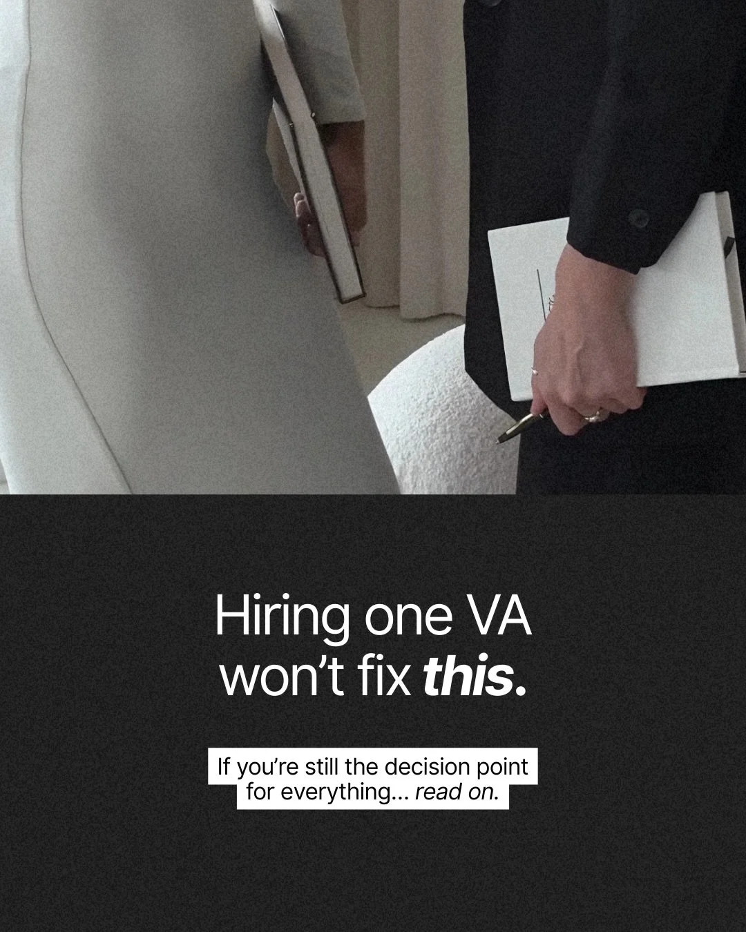 Hiring a VA is often the first step founders take when they&rsquo;re stretched.

And it can absolutely help.

But here&rsquo;s where many get stuck:

They hire support&hellip;
without redesigning how decisions flow.

So instead of doing the tasks,
Yo