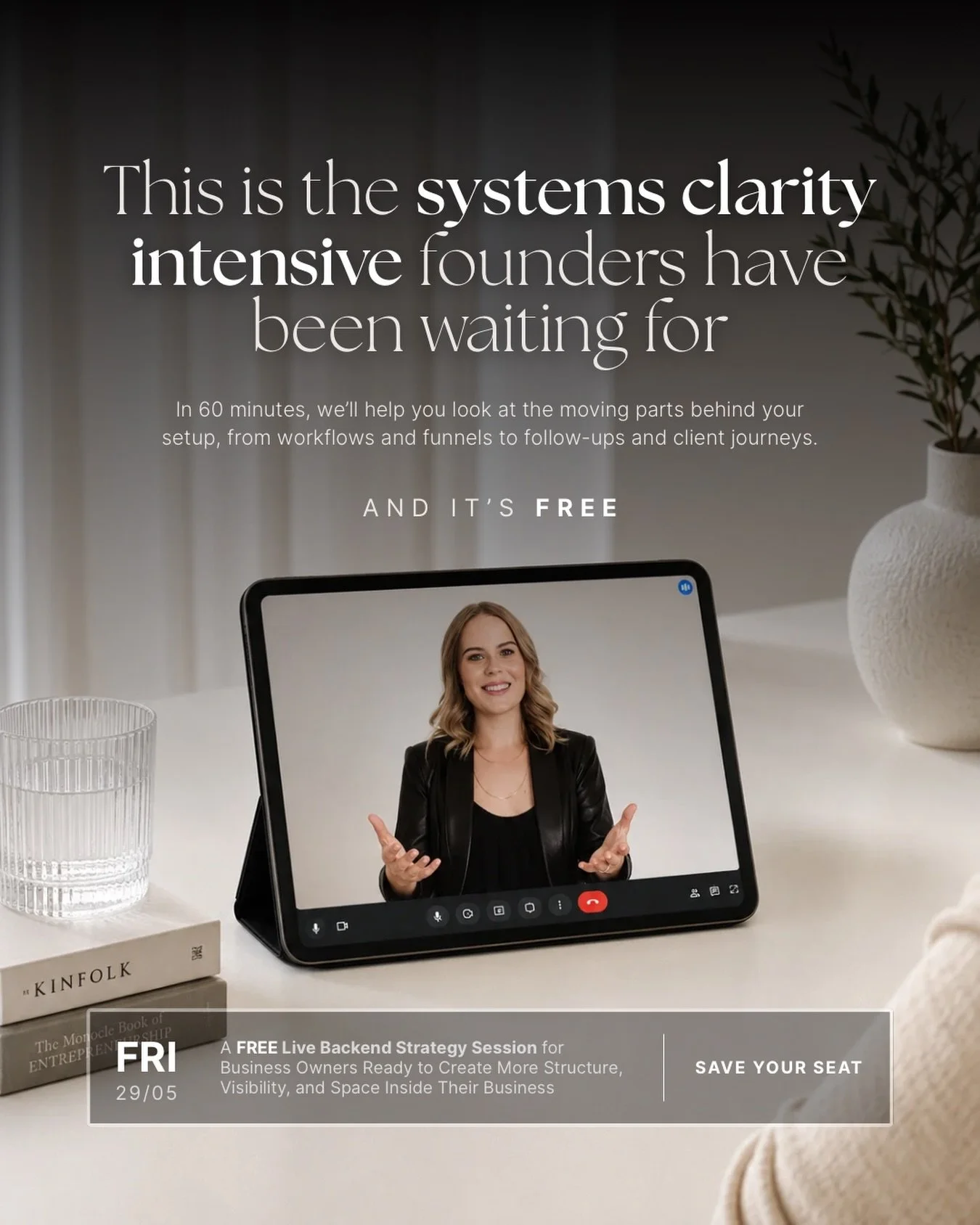 This is for the founder who knows their systems could be doing more.

Not more automation for the sake of it.
Not another complicated tech training.
Not a &ldquo;let&rsquo;s show you every button&rdquo; session.

This is a free 60-minute Intensive to
