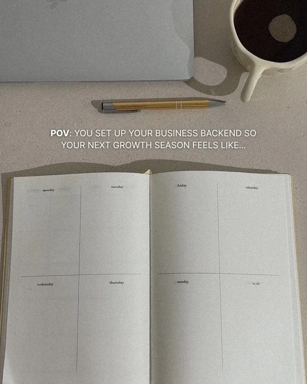 Want your next growth season to feel a little more like this?

Clearer behind the scenes.
Less sitting in your head.
Less of you holding all the moving parts together.

There is something very different about a business that feels properly held.

The