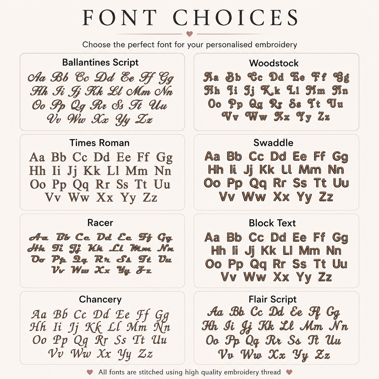 Embroidery font choices for personalised initial socks