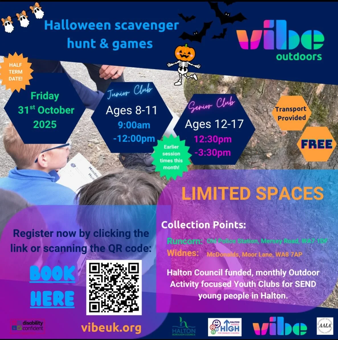 Our next Halton Short Breaks Outdoors session is taking place on Halloween (Friday 31st October)! 
To book your place follow: https://www.eventbrite.co.uk/o/77664058323
(link in bio)
This is only available for SEND young people aged 8-17 who live wi