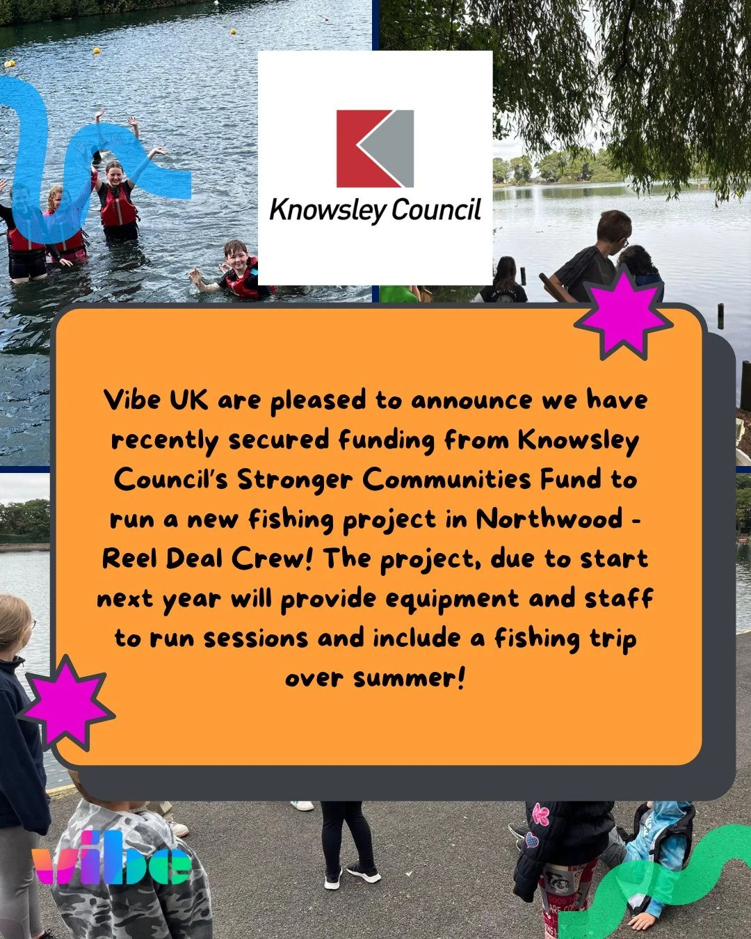🎣 Big news!
Vibe UK has secured funding from Knowsley Council&rsquo;s Stronger Communities Fund to launch a brand new fishing project in Northwood &mdash; Reel Deal Crew!
Starting next year, the project will provide equipment, staff led sessions, an