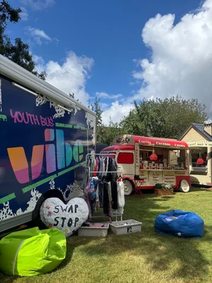 Clothing rails at a Vibe SwapStop event