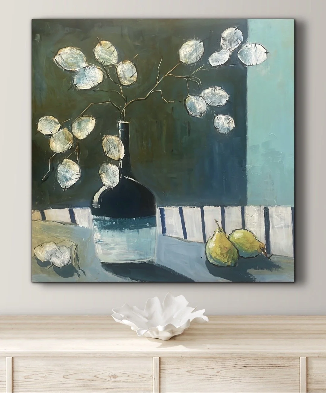 Honesty and Pears still life painting by SWJ.jpeg