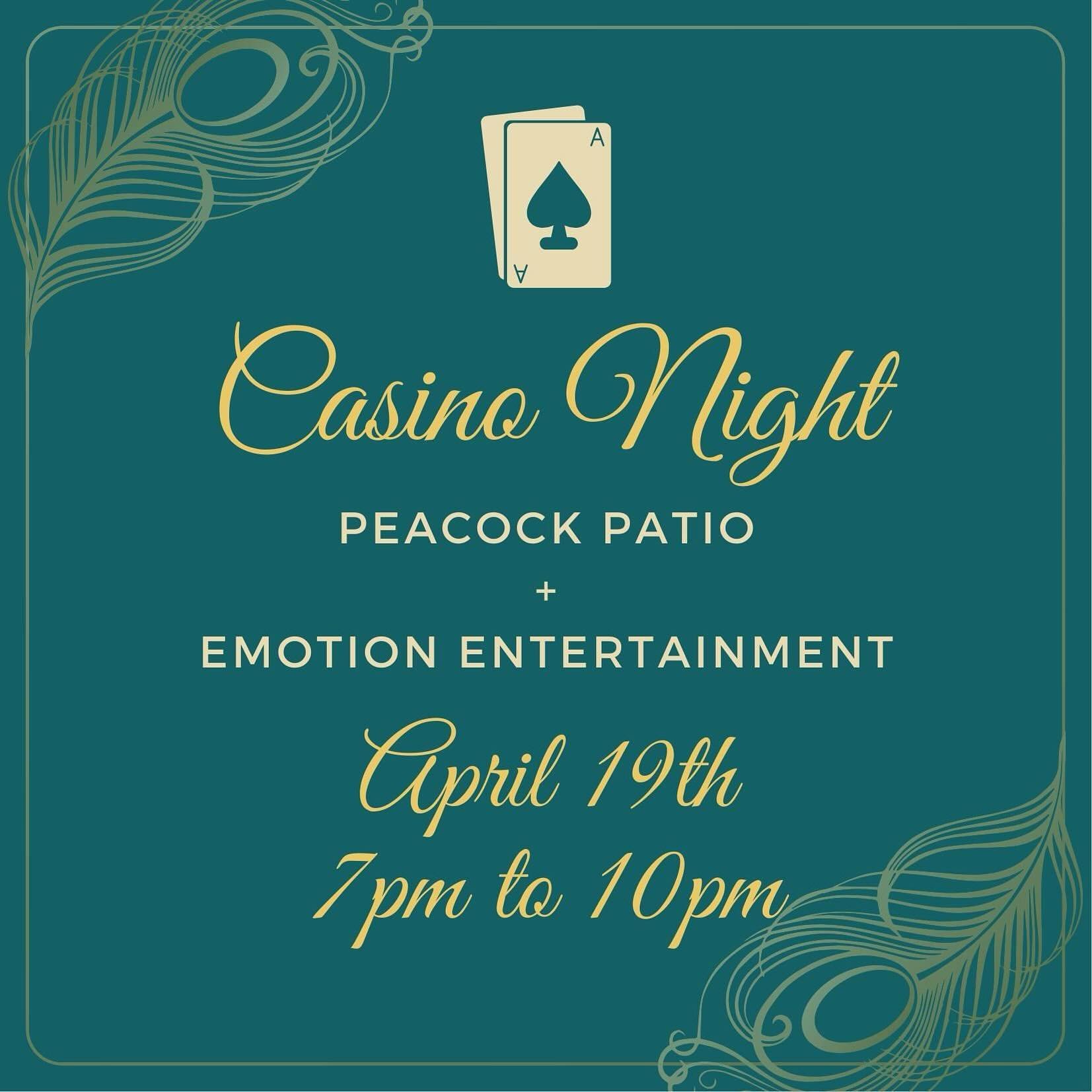 Our April 12th casino night with Emotion Entertainment has been rescheduled to April 19th. Join us NEXT Friday at 7pm for a fun night of games and good times! 🃏