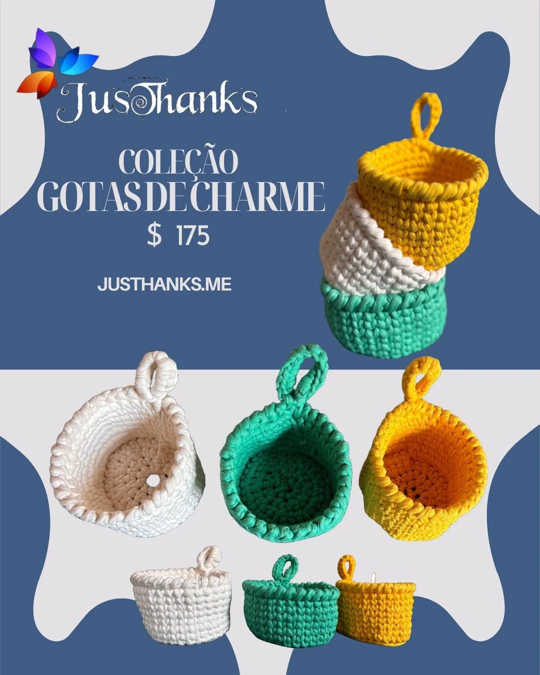 Adicione um toque artesanal e cheio de charme &agrave; sua organiza&ccedil;&atilde;o com estes ador&aacute;veis cestinhos de croch&ecirc;! 

Feitos &agrave; m&atilde;o com fio macio e resistente de reuso, eles s&atilde;o perfeitos para guardar pequen