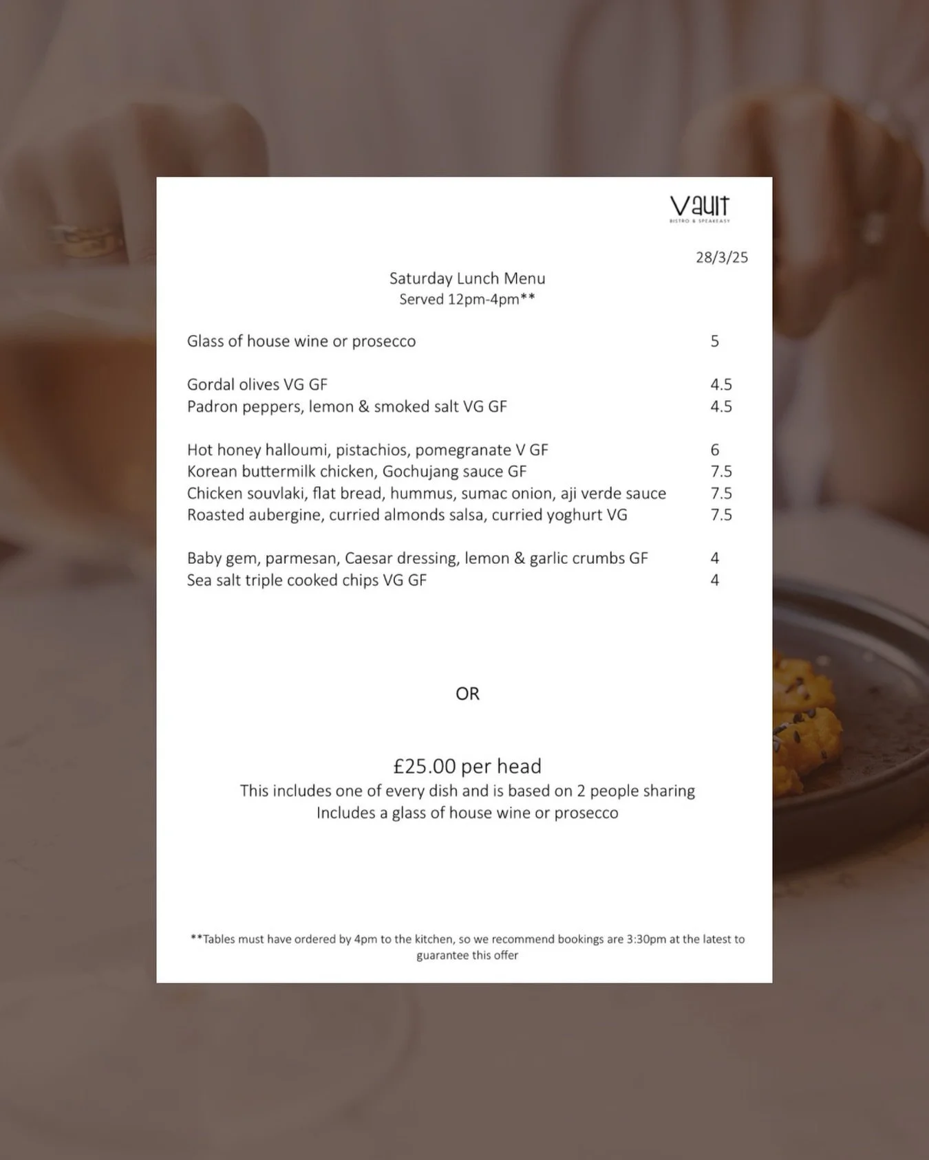 ✨ Introducing our brand new Saturday Lunch Menu ✨

Starting this Saturday 28th March, join us for the perfect weekend catch-up with our delicious sharing plates and relaxed lunch vibes 🍽️

Enjoy a selection of small plates designed for sharing, incl