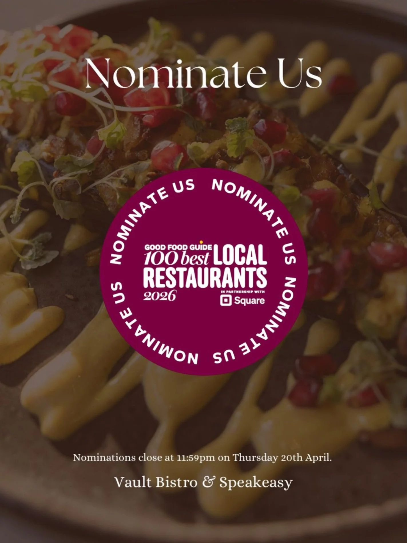 Please, please, please 🙏

If you love The Vault and feel we deserve a spot in the Good Food Guide 100 Best Local Restaurants 2026, we&rsquo;d be so grateful for your support.

Just click the link in our bio and send in a nomination 💫

We&rsquo;ve p
