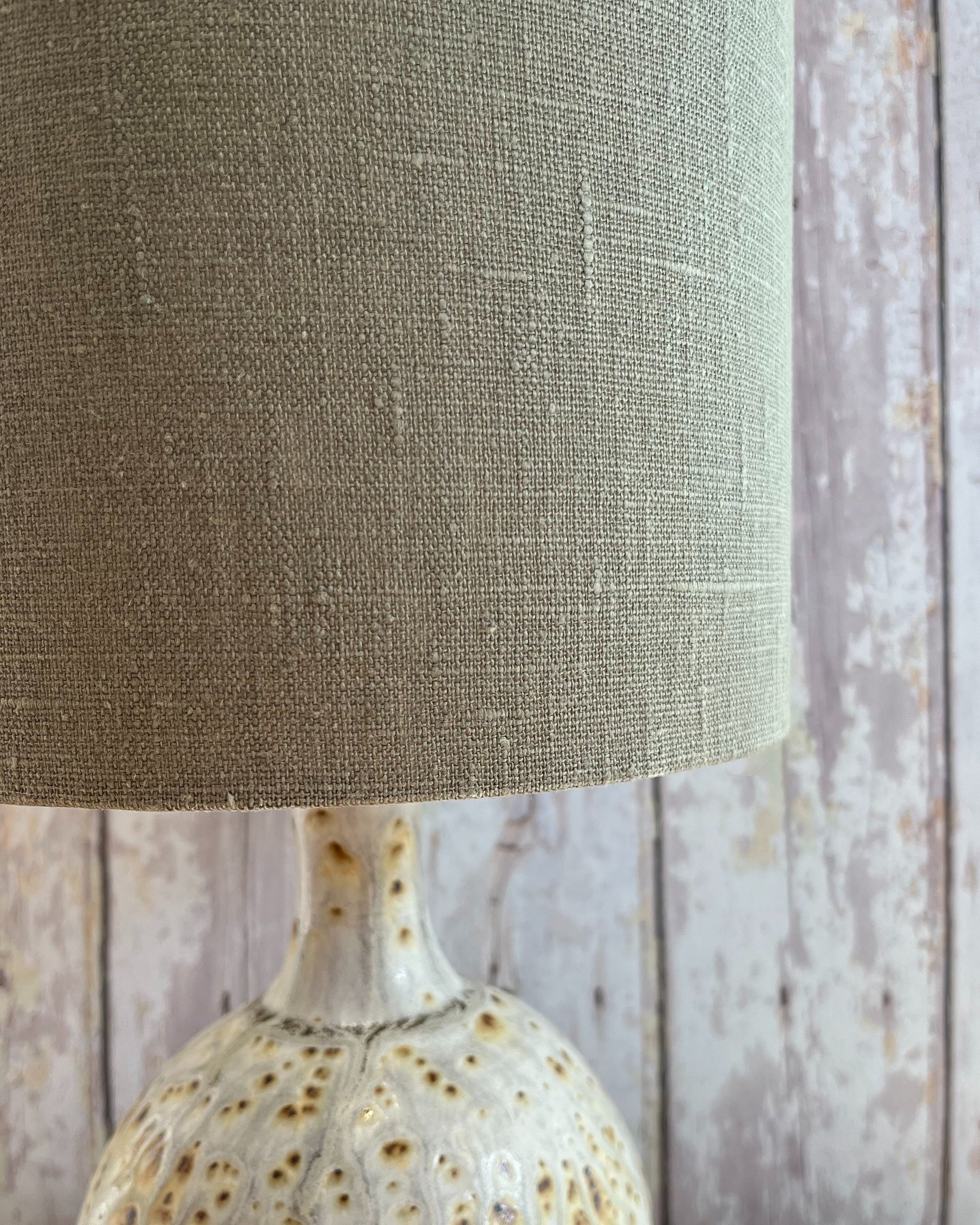 khaki green linen lampshade, close up of texture