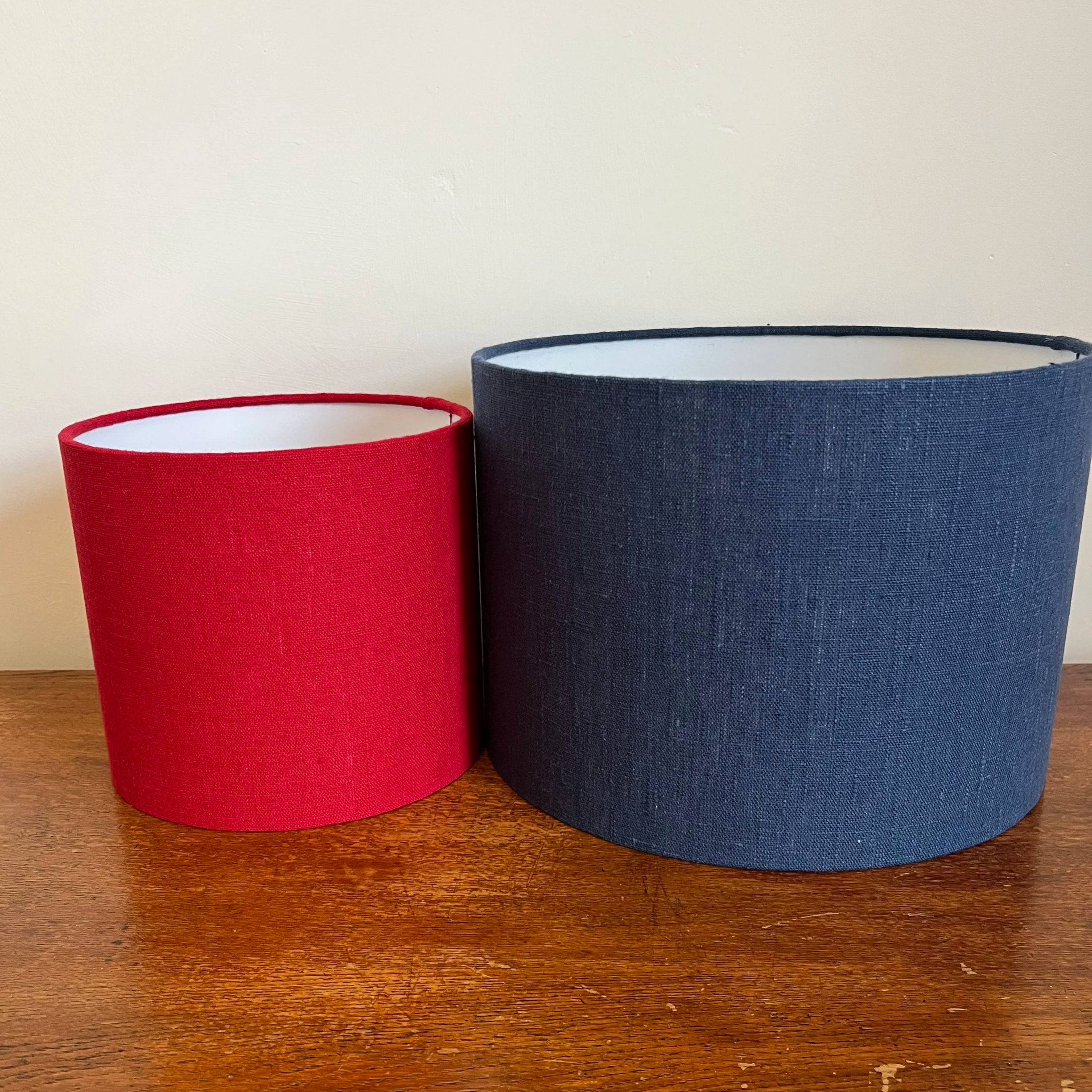 Red and navy linen lampshades