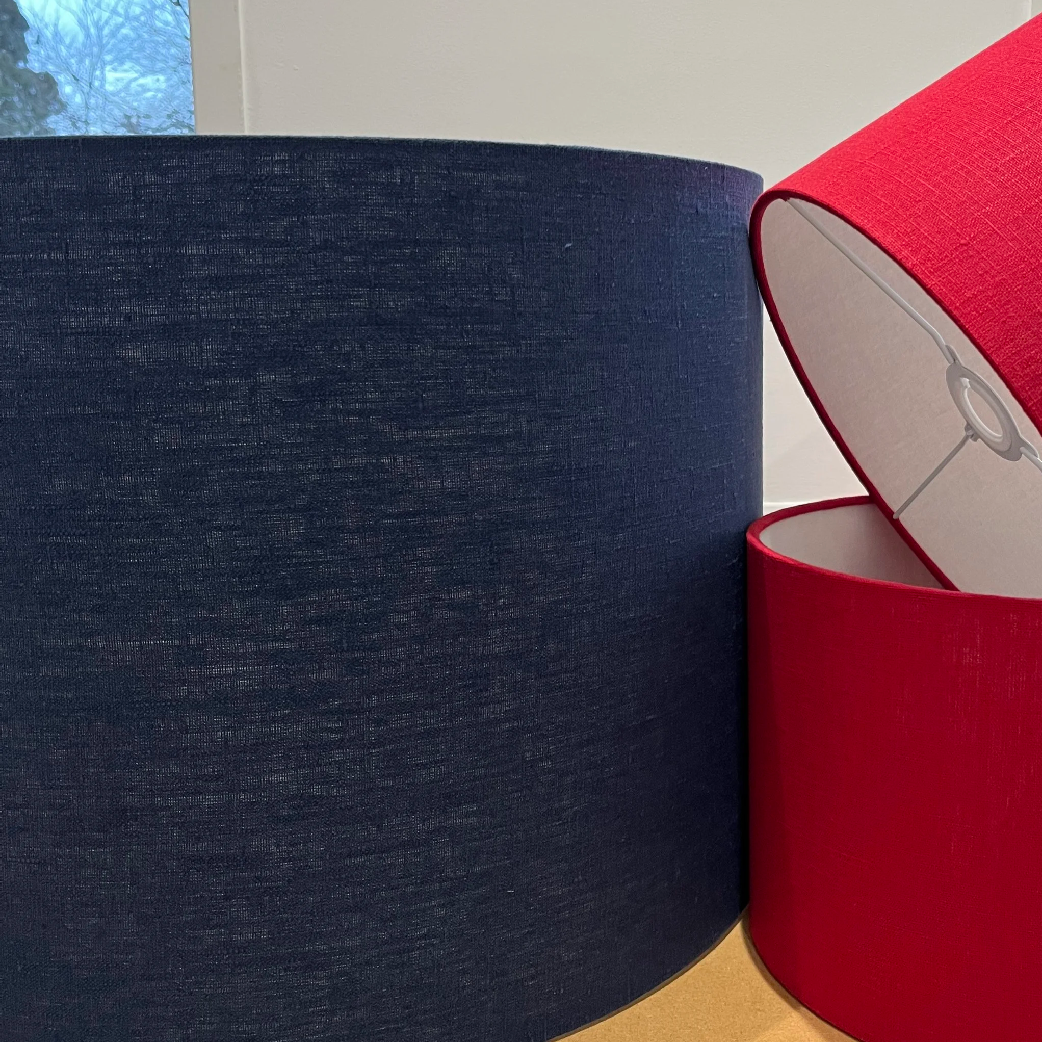 Navy and red linen lampshades