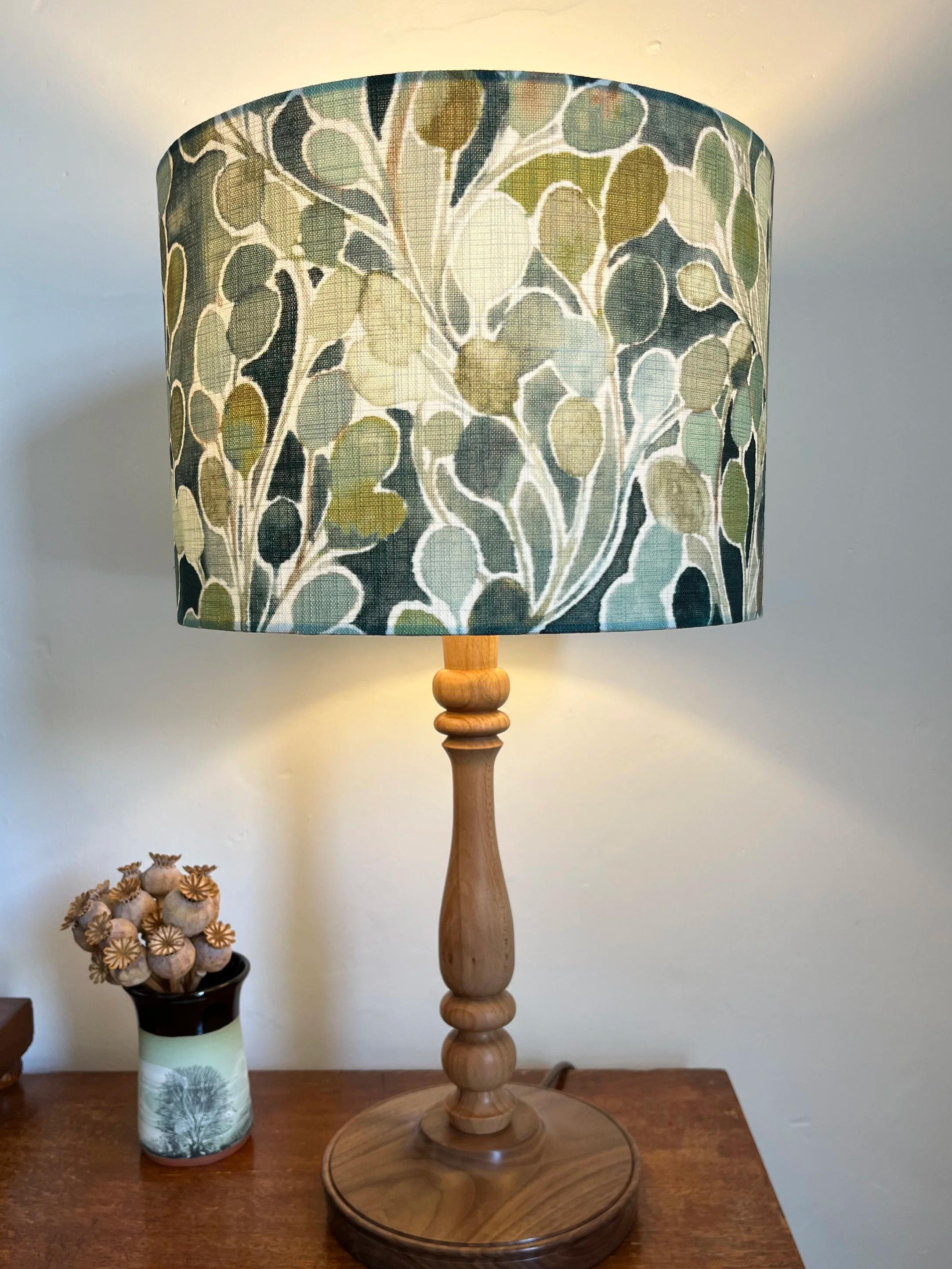 Green leaf design drum lampshade