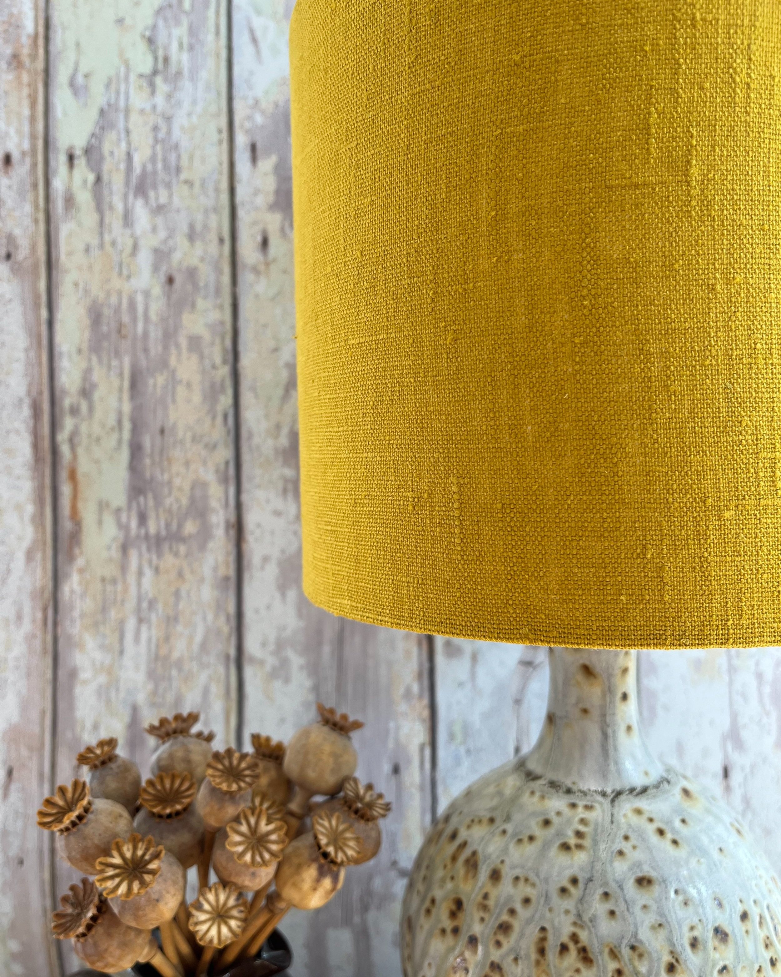 mustard yellow linen lampshade, close up of texture