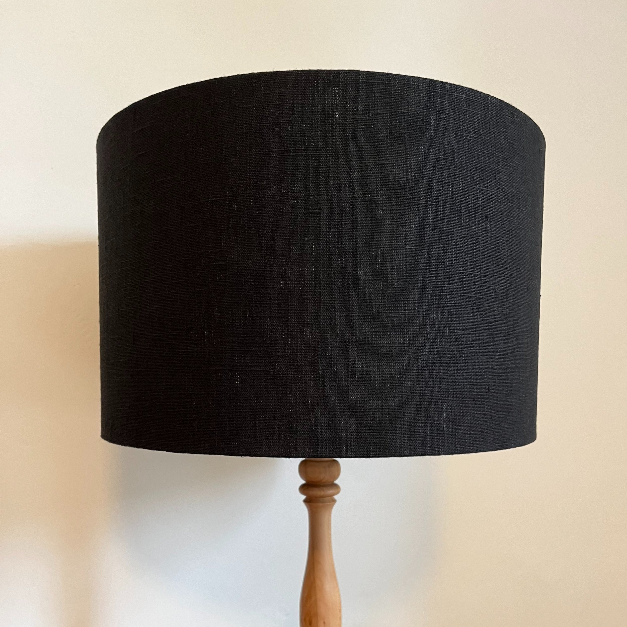 Black linen drum lampshade with black cotton lining