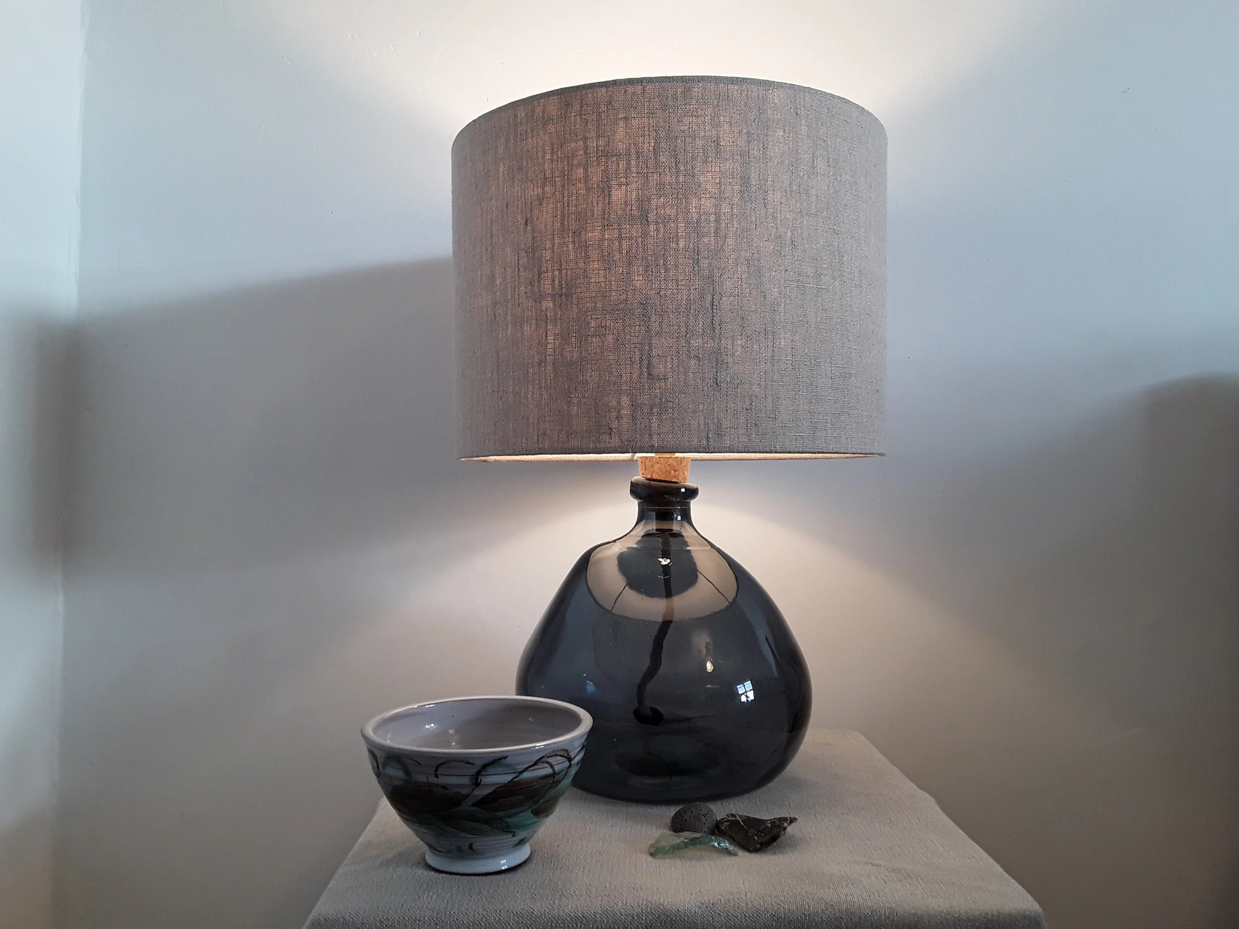 Custom size, French drum shade, in natural linen