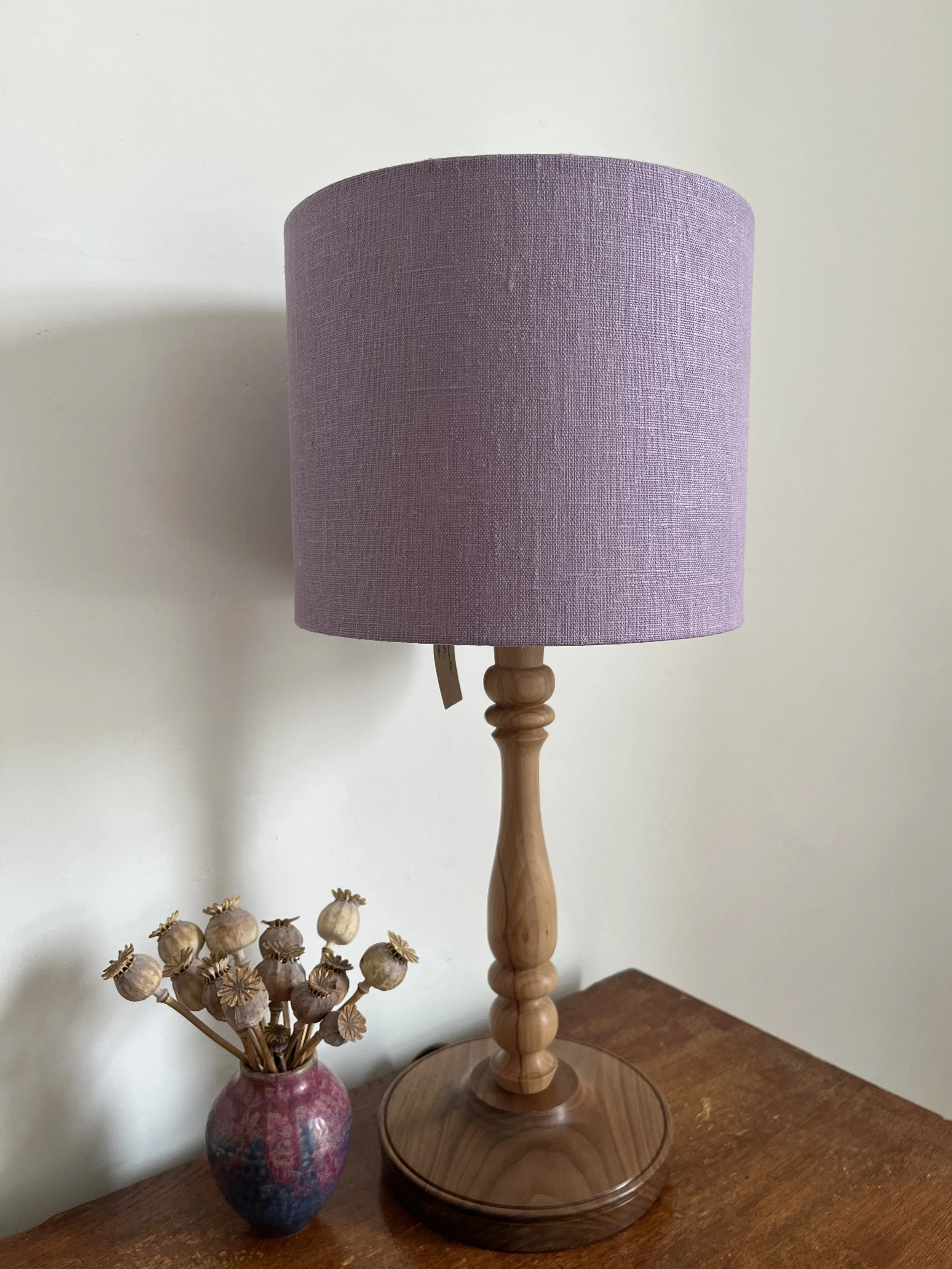 Violet linen lampshade, readymade.JPG