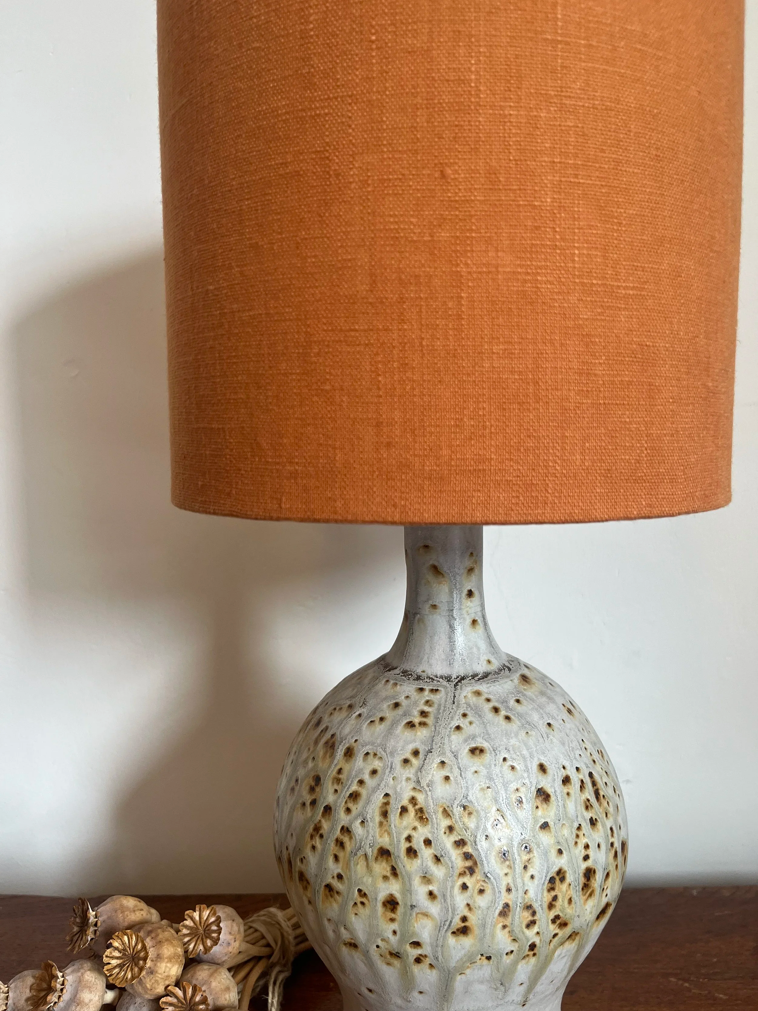 Seville orange linen lampshade, close up of fabric texture