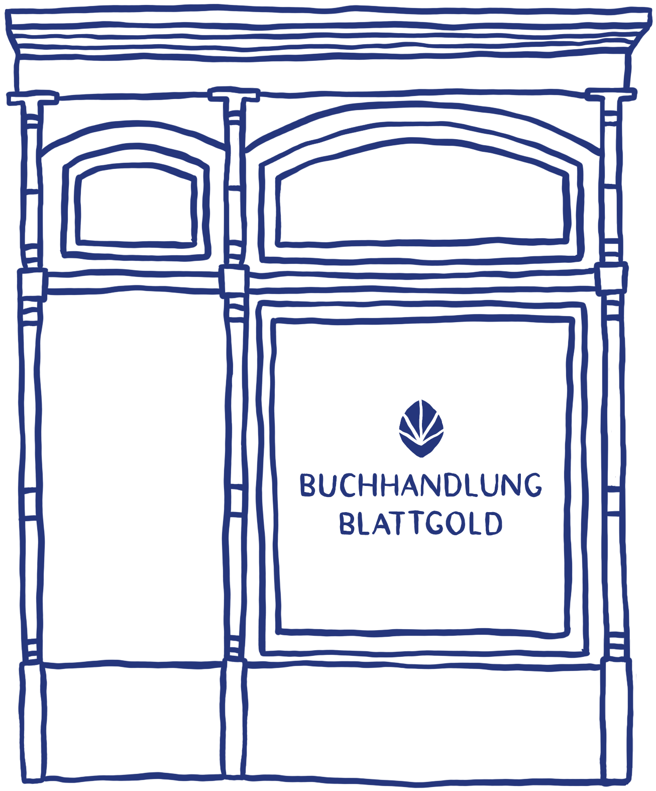 Ein blauer Hintergrund mit einem weißen Logo in der Mitte, das teilweise von einem schwarzen Balken überlappt wird.