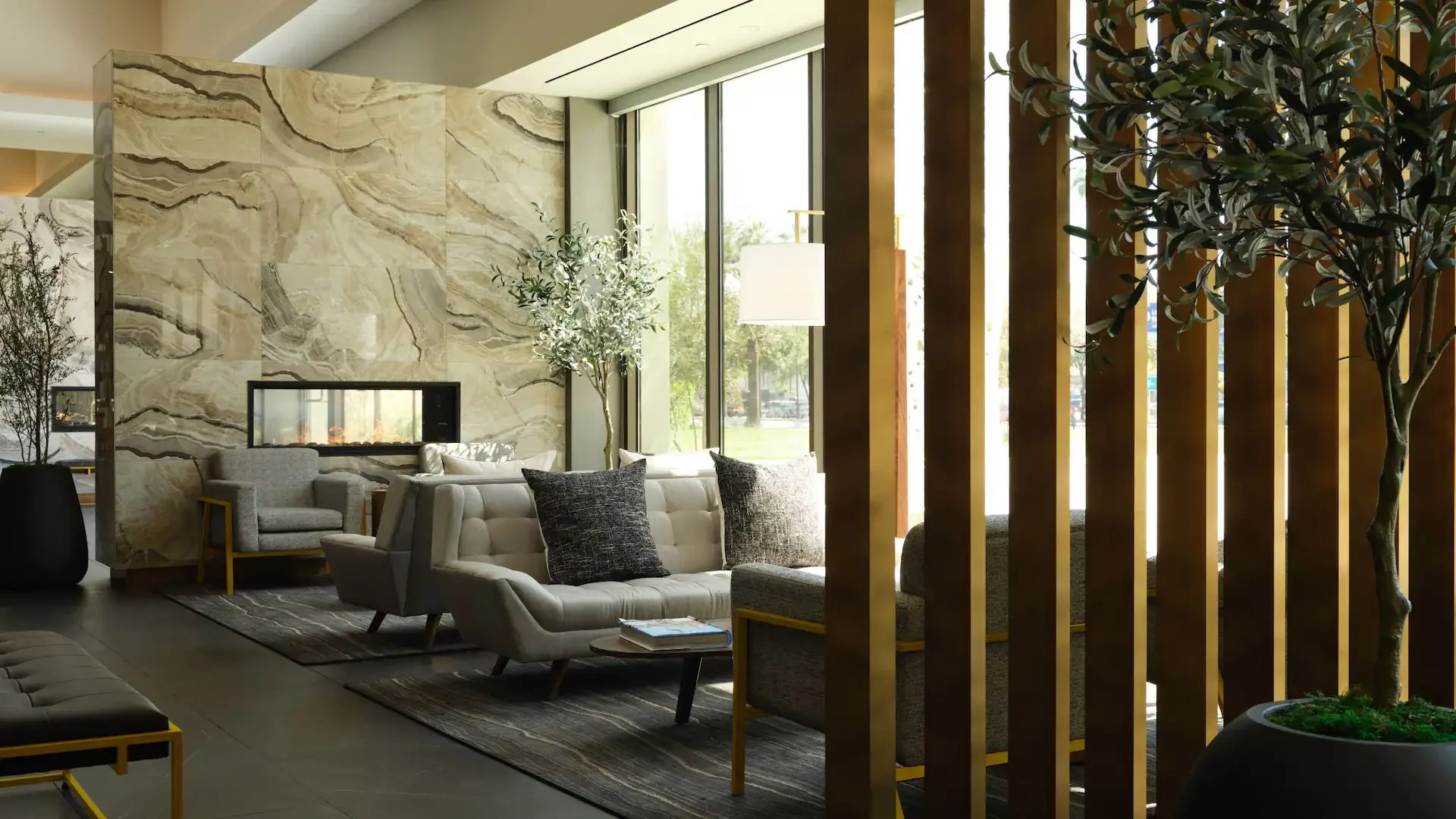 A photo of the lobby at The Hyatt Place Hyatt House Hotel near the LAX Airport in Los Angeles, CA.