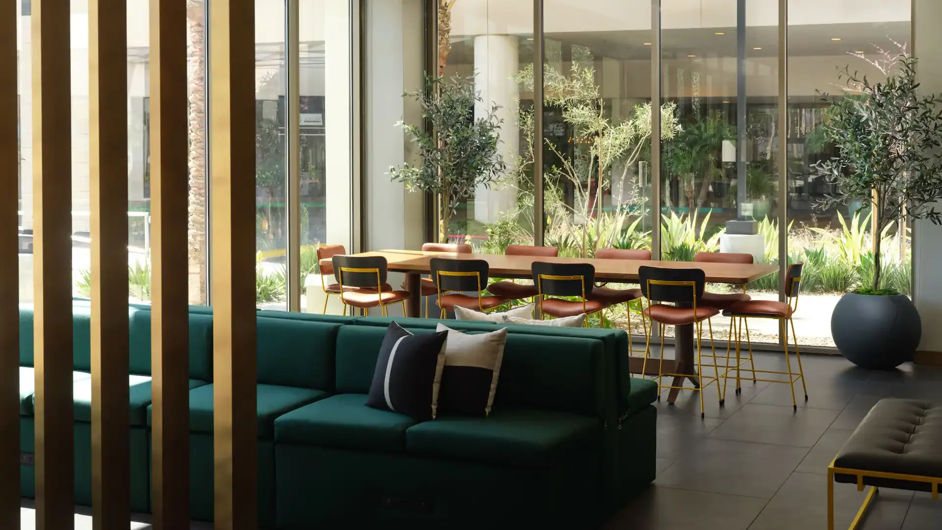 A photo of the lobby at The Hyatt Place Hyatt House Hotel near the LAX Airport in Los Angeles, CA.