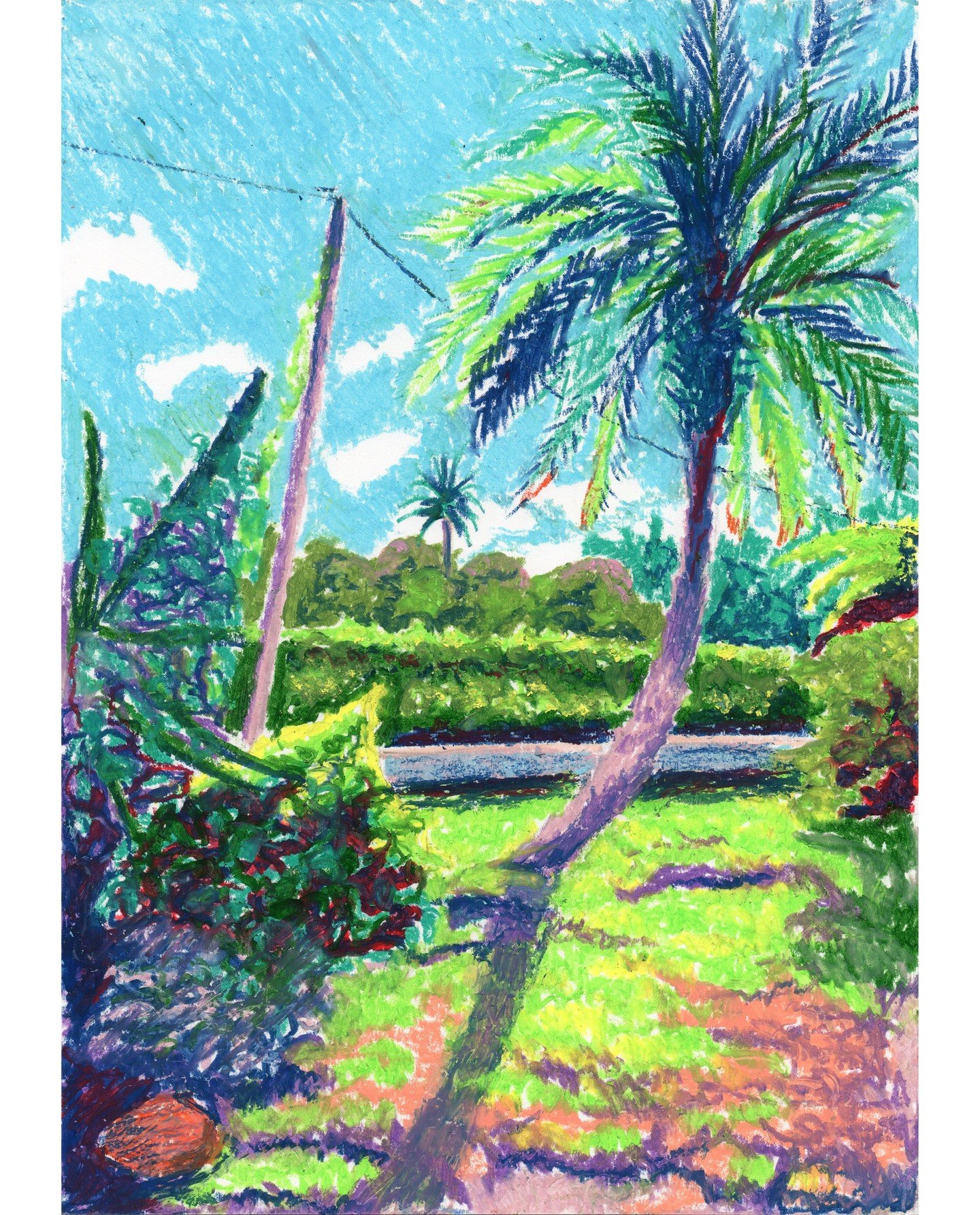You wouldn't guess it, but this is the view from the edge of a car park in Mauritius. 

'Mauritius View'

Quite enjoying using oil pastels and going a bit wild with the colours.

#mauritius #oilpastels #tropicalart #colourfulart #fineart #sketchart #