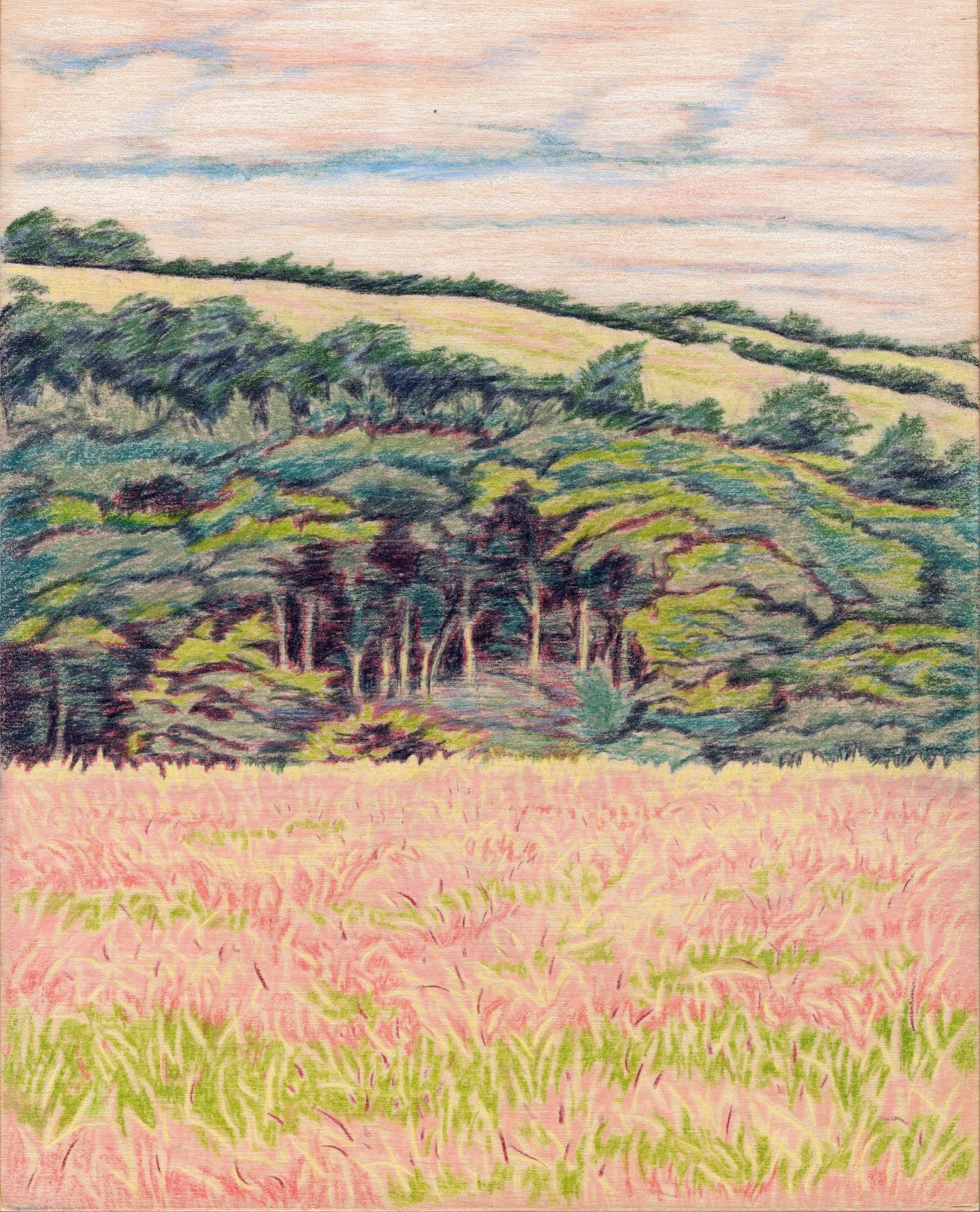 Until I have a better name for it, this is 'Panel 2'

The subject is a dark opening into a copse of trees that overlooks a tranquil meadow. The image (based on a photo) has a narrow depth of field bringing the foreground meadow and distant trees clos