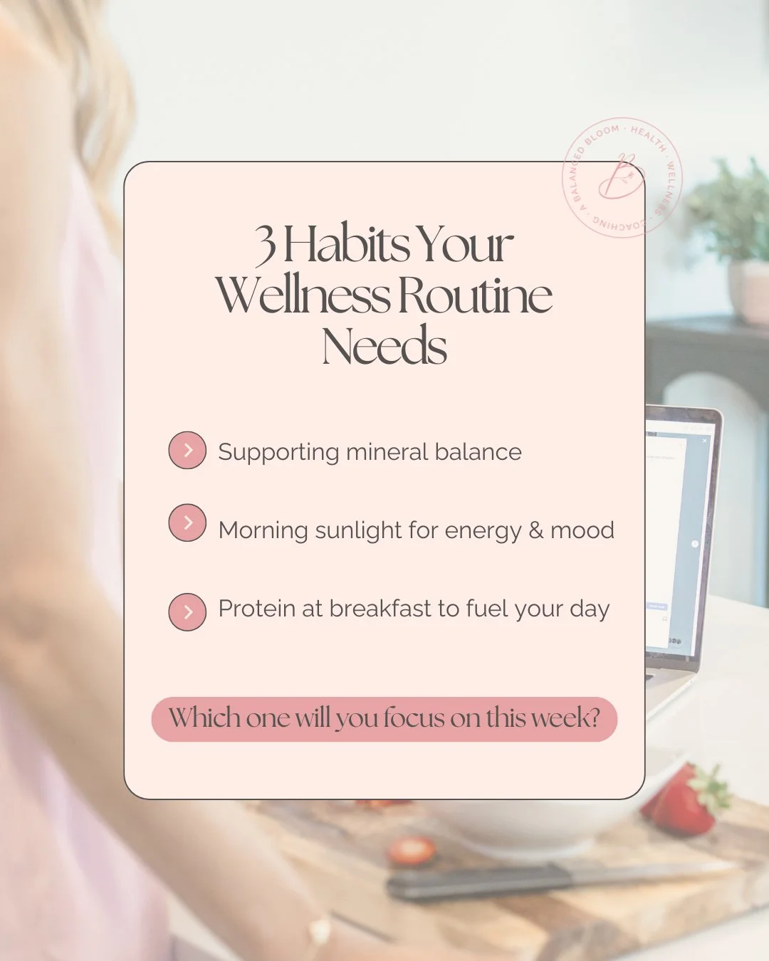 Your wellness routine isn&rsquo;t complete without these 3 habits:
1️⃣ Supporting mineral balance
2️⃣ Morning sunlight for energy &amp; mood
3️⃣ Protein at breakfast to fuel your day

Which one will you focus on this week?

#FDNP #HealthyHabits #Well
