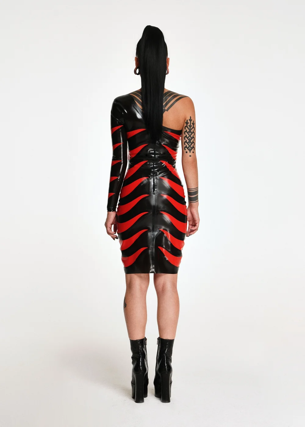red and black latex dress Red Band Strapless Midi Latex/Rubber Dress – Honour Clothing main image 1