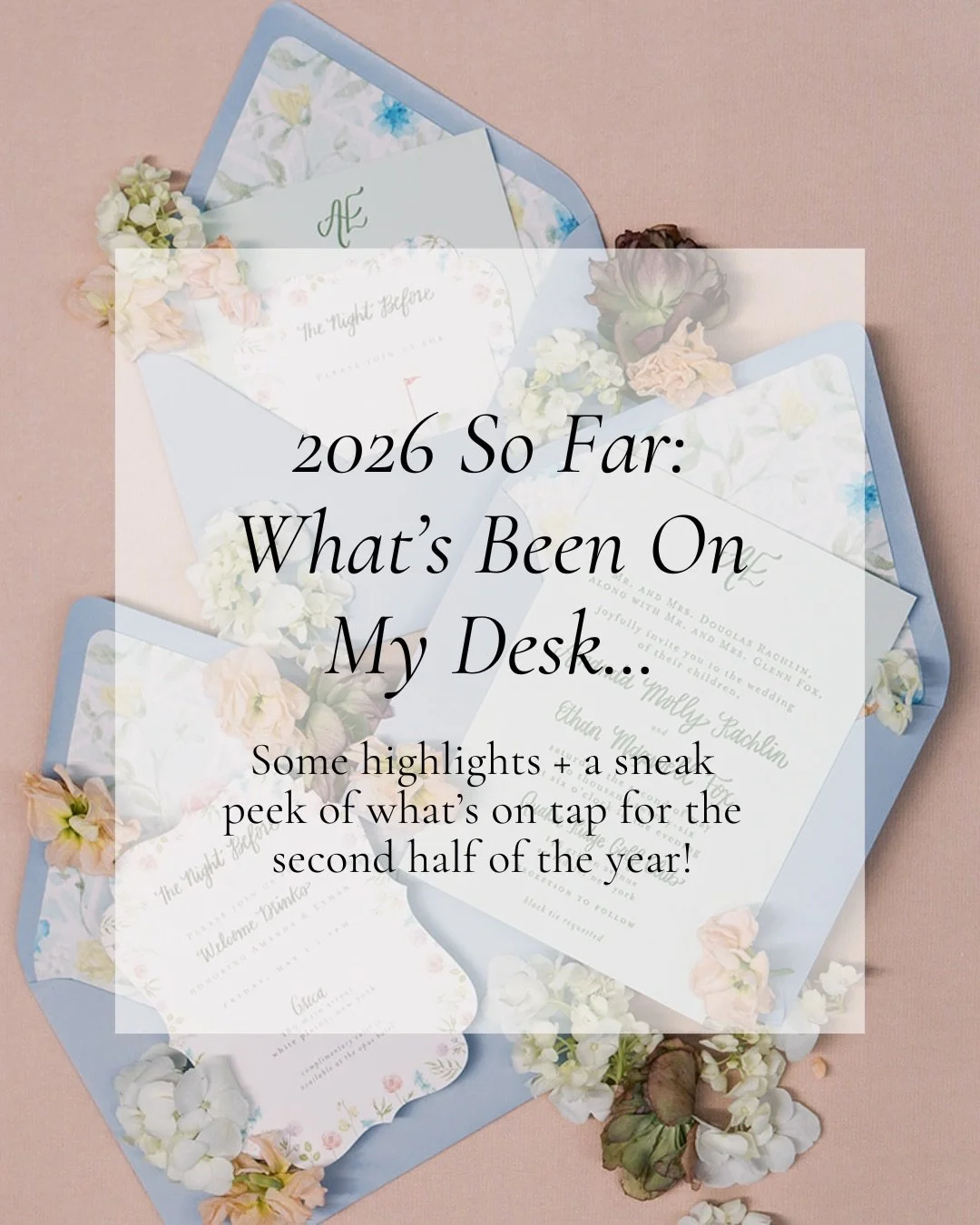 What&rsquo;s been on my desk in the first half of 2026?

Some highlights here:
🌊 Mystic, CT invites mimicking a shoreline 
🐾 Custom taxi die cuts featuring my favorite Google Meet guest star, Big Apple Bruce 
🔑 Hotel Chelsea soup to nuts: invites 